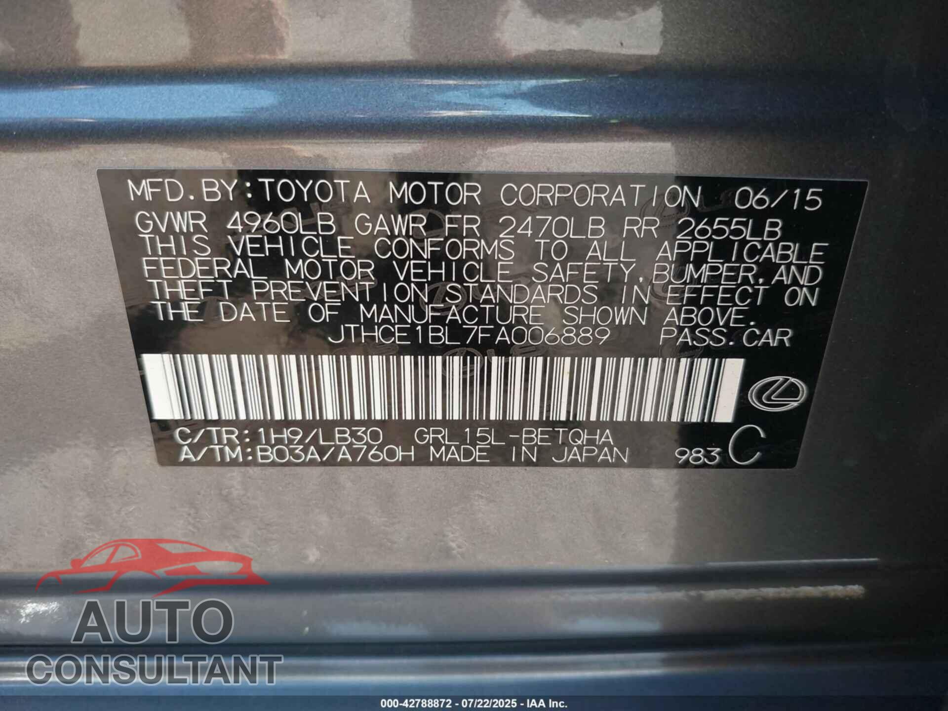 LEXUS GS 350 2015 - JTHCE1BL7FA006889
