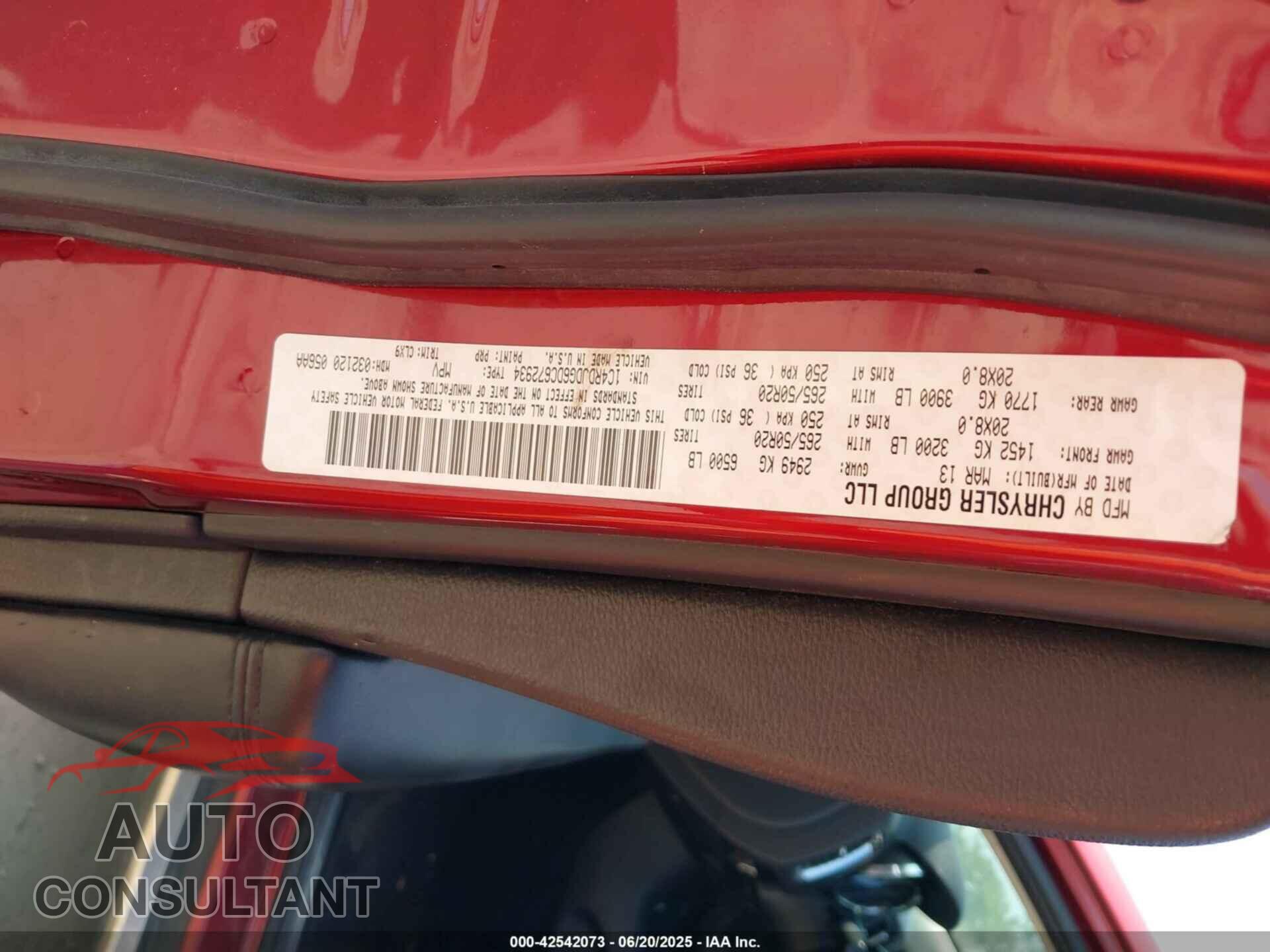 DODGE DURANGO 2013 - 1C4RDJDG6DC672934