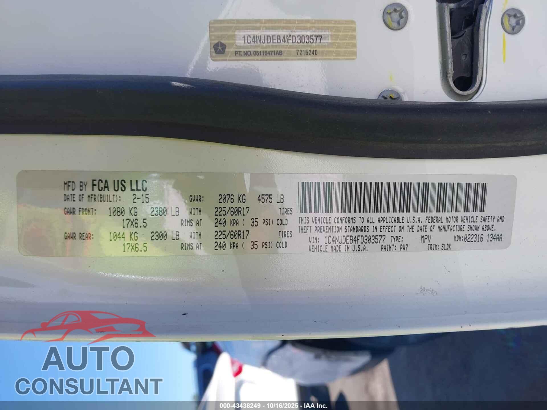 JEEP COMPASS 2015 - 1C4NJDEB4FD303577