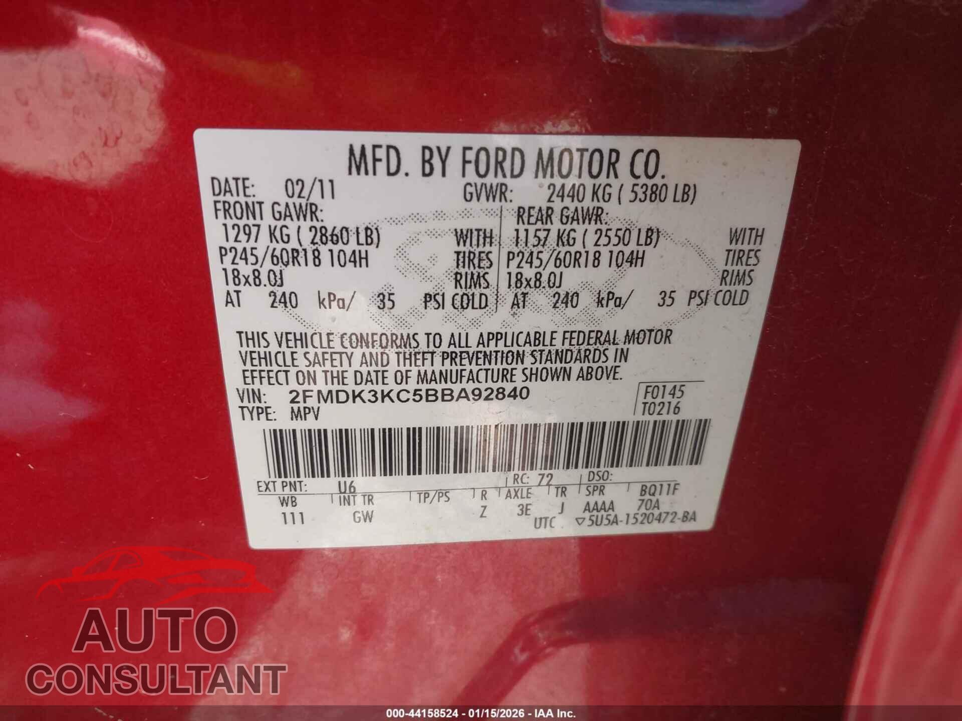 FORD EDGE 2011 - 2FMDK3KC5BBA92840