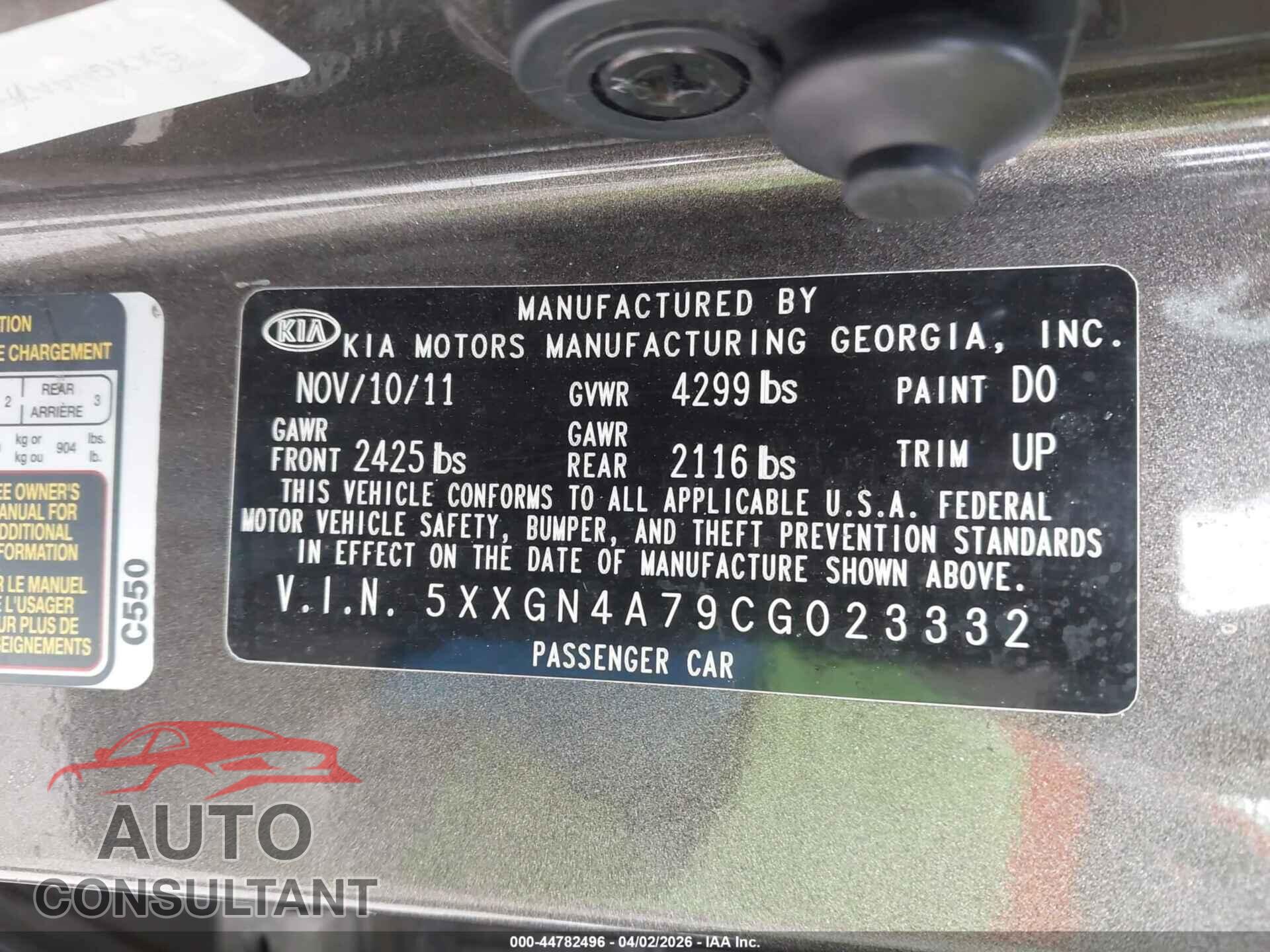 KIA OPTIMA 2012 - 5XXGN4A79CG023332