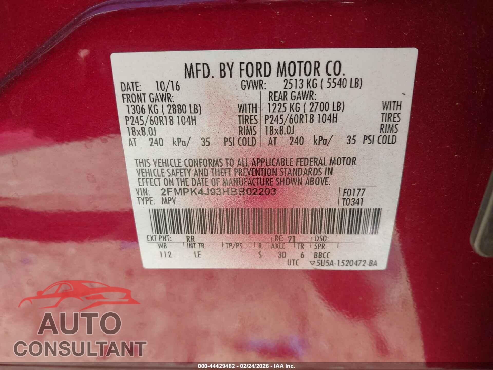 FORD EDGE 2017 - 2FMPK4J93HBB02203