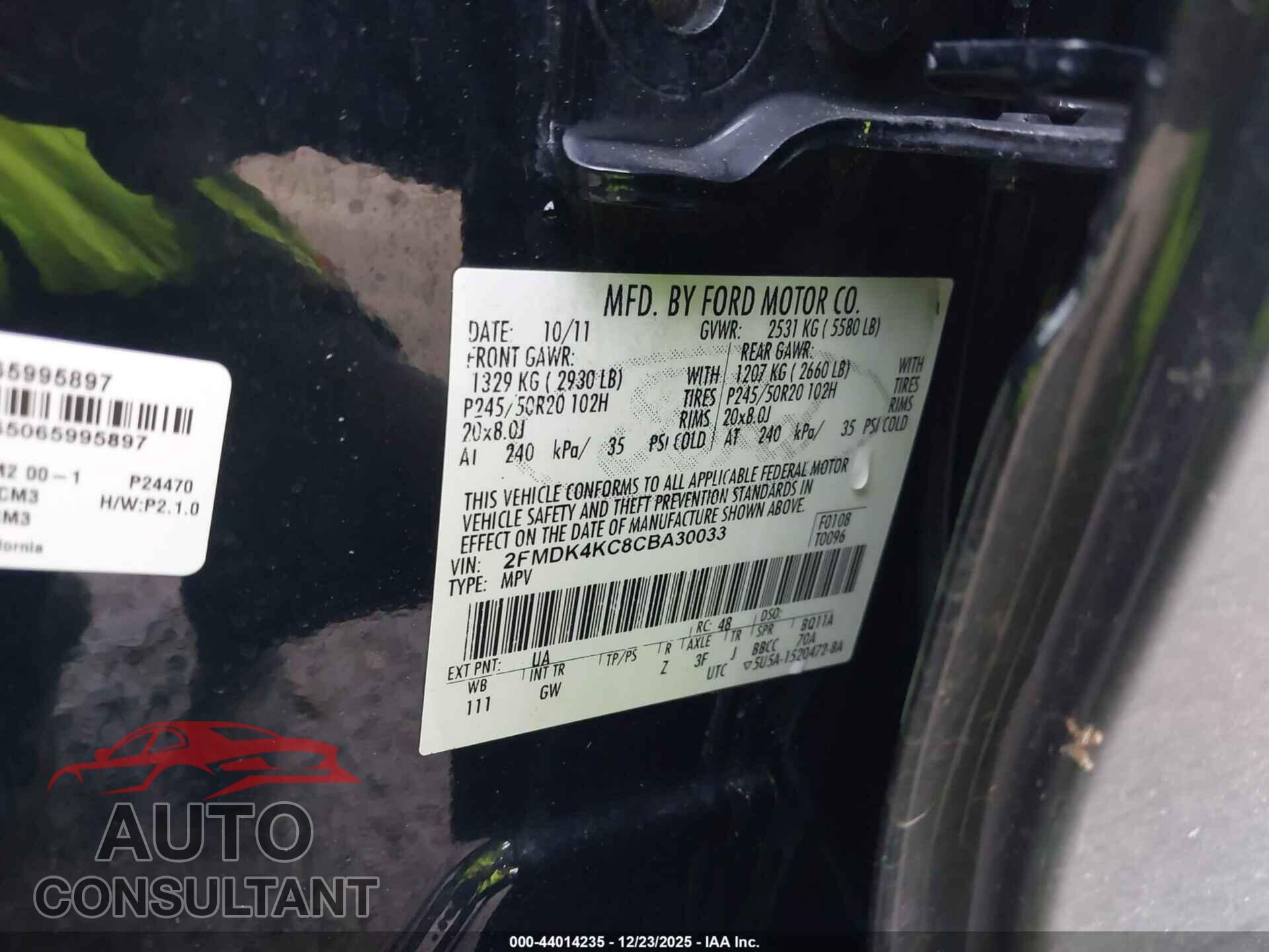 FORD EDGE 2012 - 2FMDK4KC8CBA30033