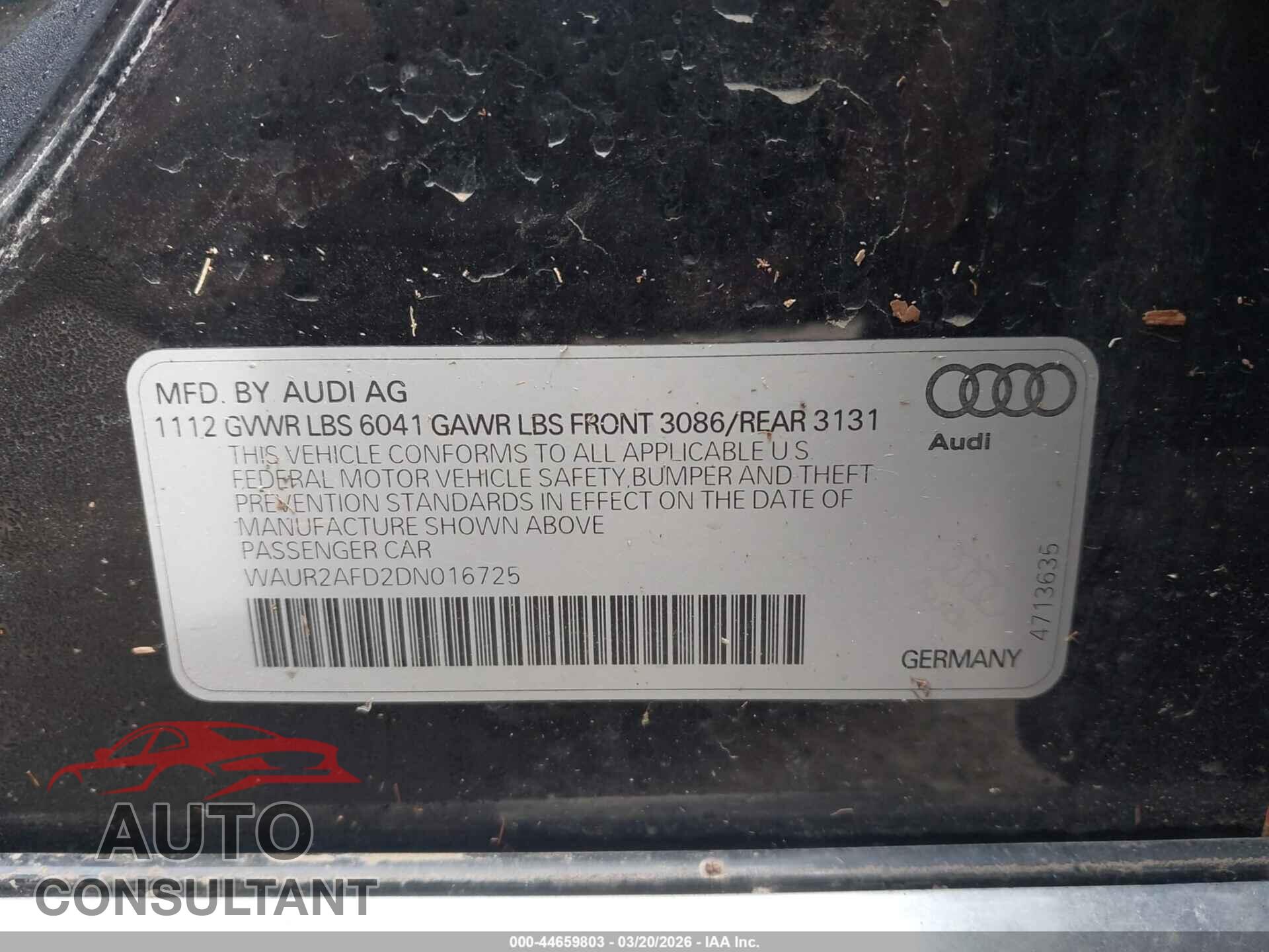 AUDI A8 L 2013 - WAUR2AFD2DN016725