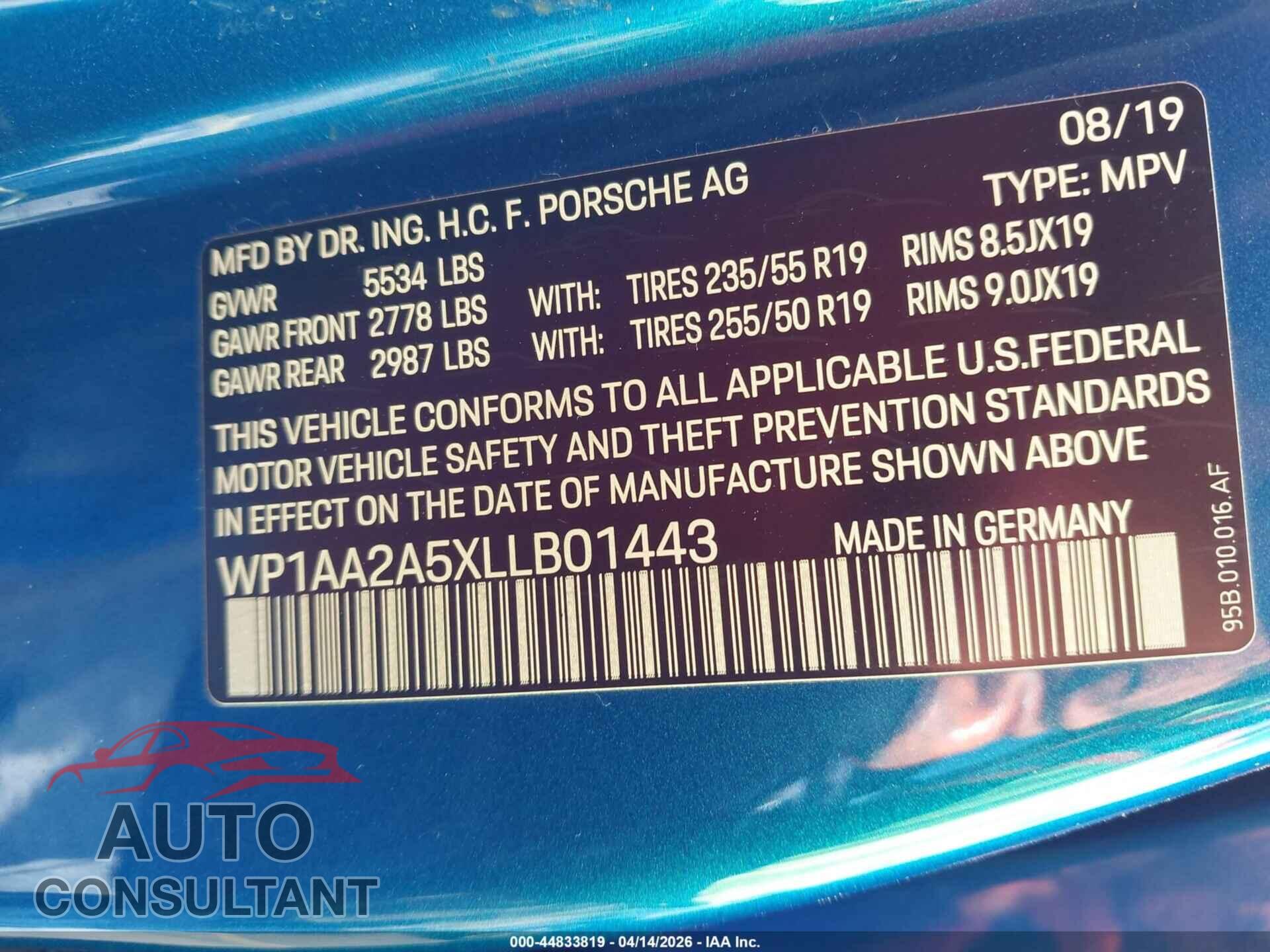 PORSCHE MACAN 2020 - WP1AA2A5XLLB01443