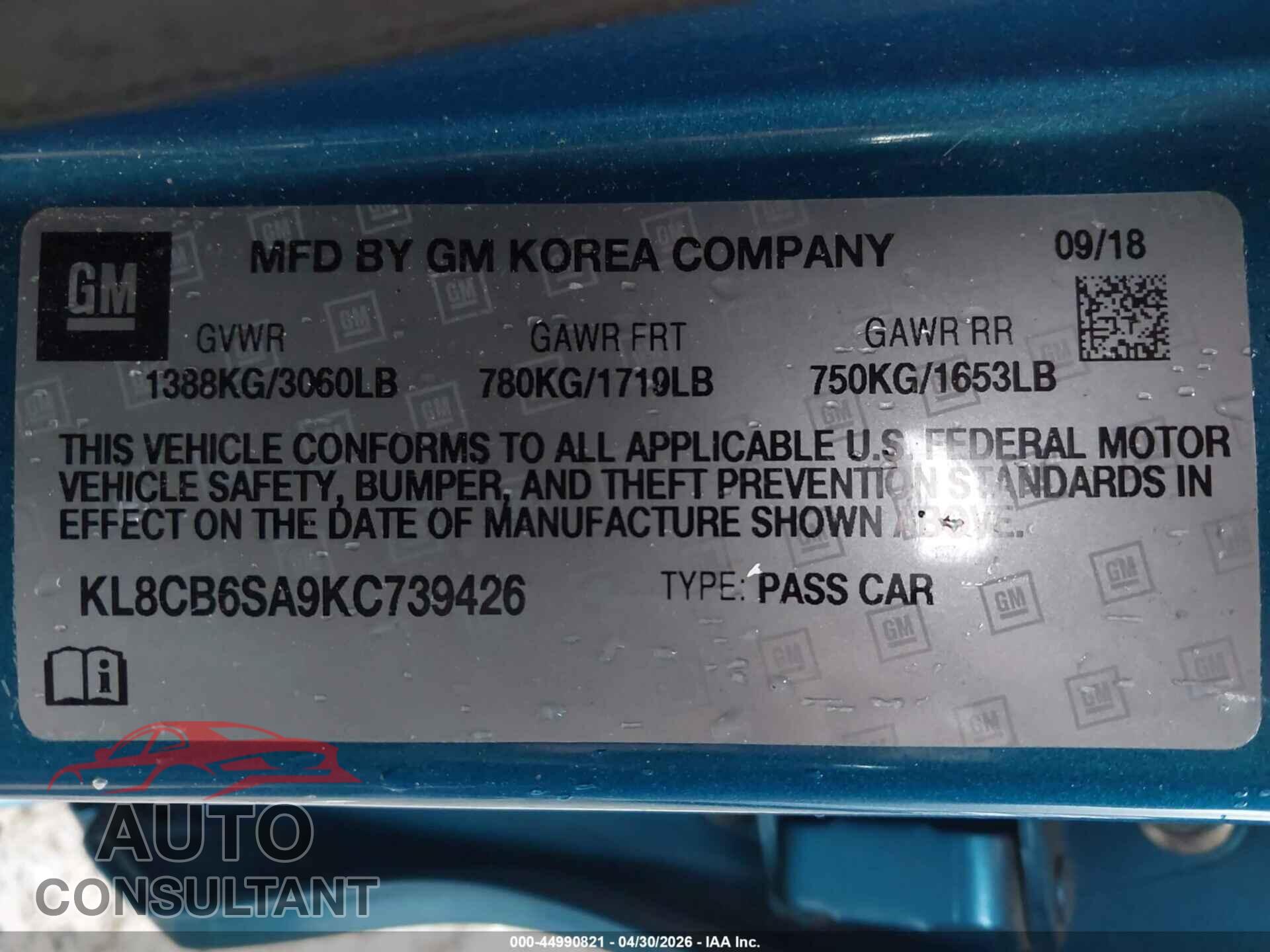 CHEVROLET SPARK 2019 - KL8CB6SA9KC739426