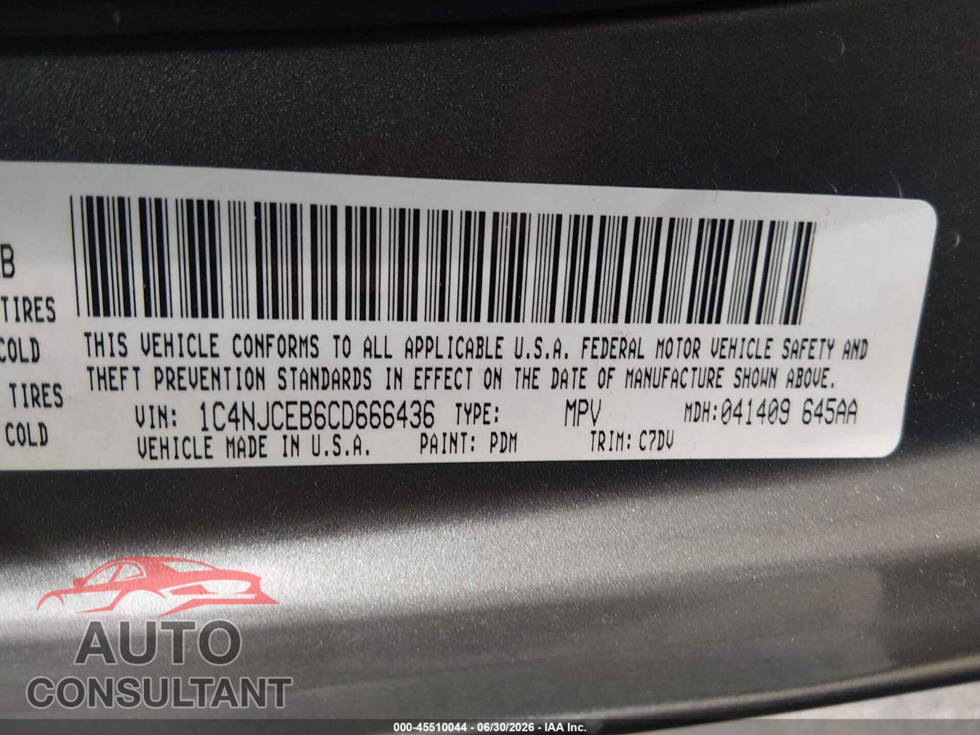 JEEP COMPASS 2012 - 1C4NJCEB6CD666436