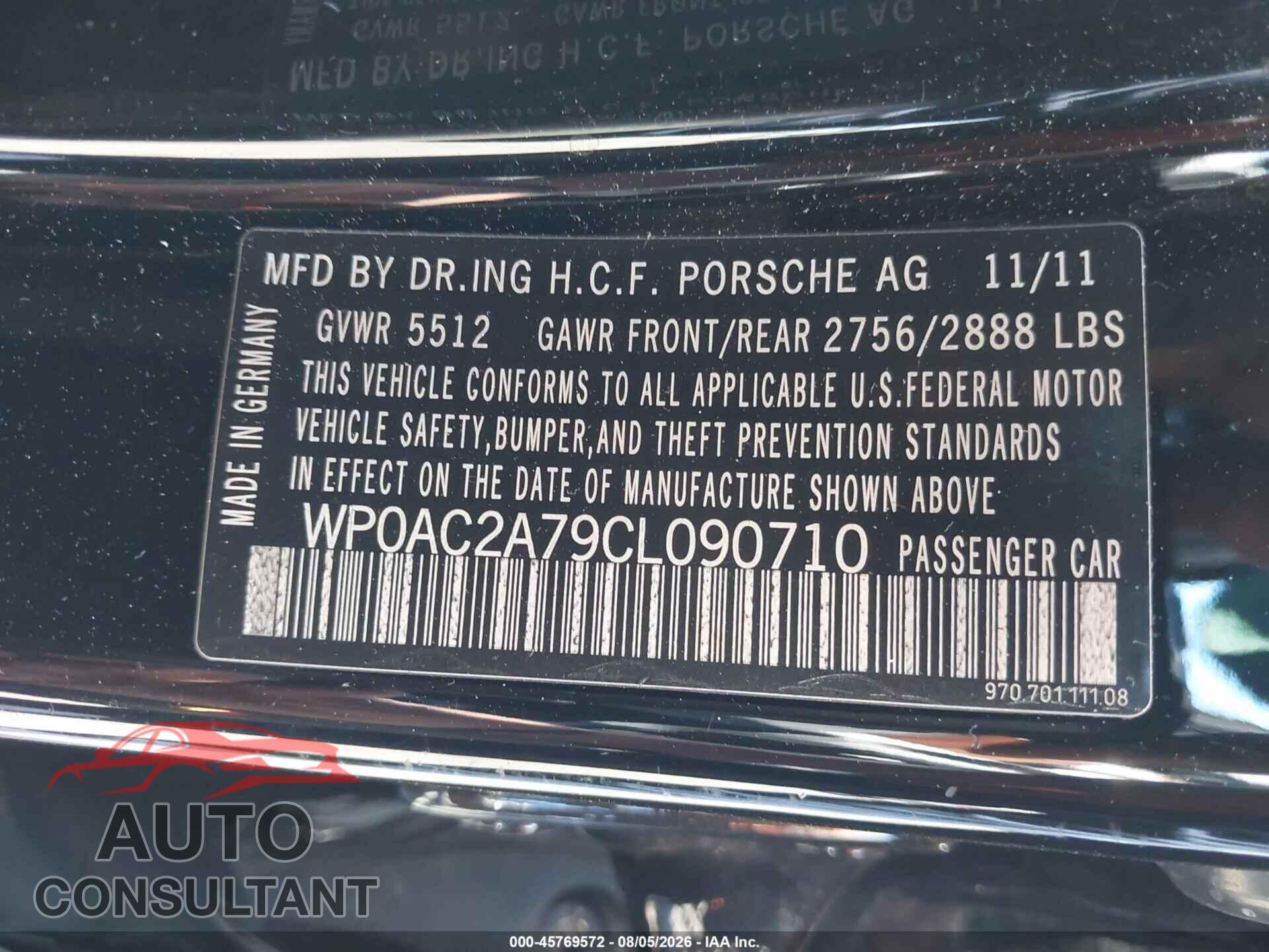 PORSCHE PANAMERA 2012 - WP0AC2A79CL090710
