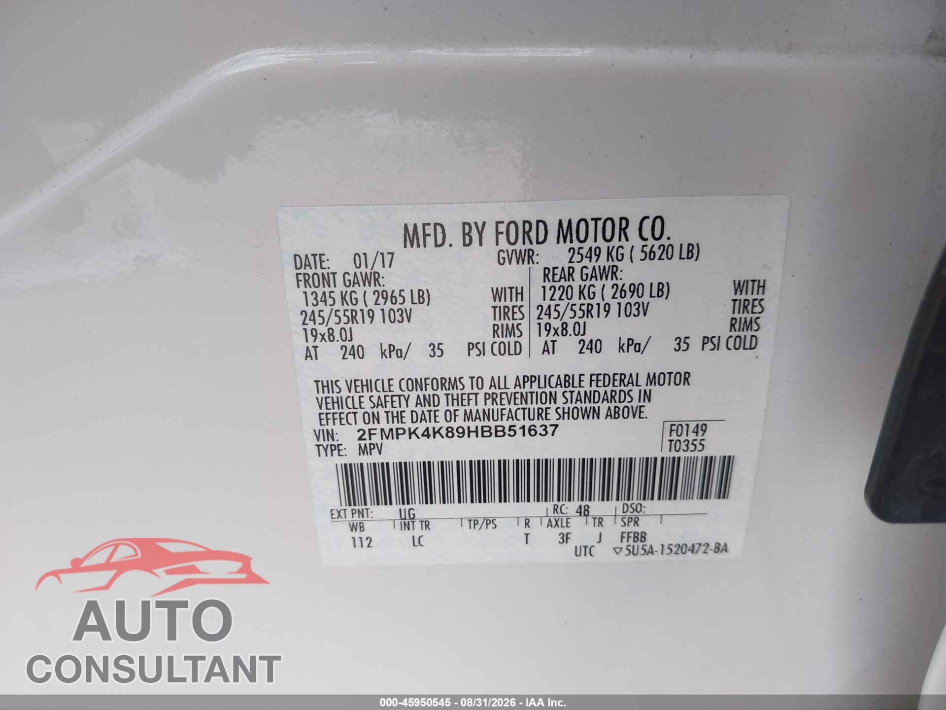 FORD EDGE 2017 - 2FMPK4K89HBB51637