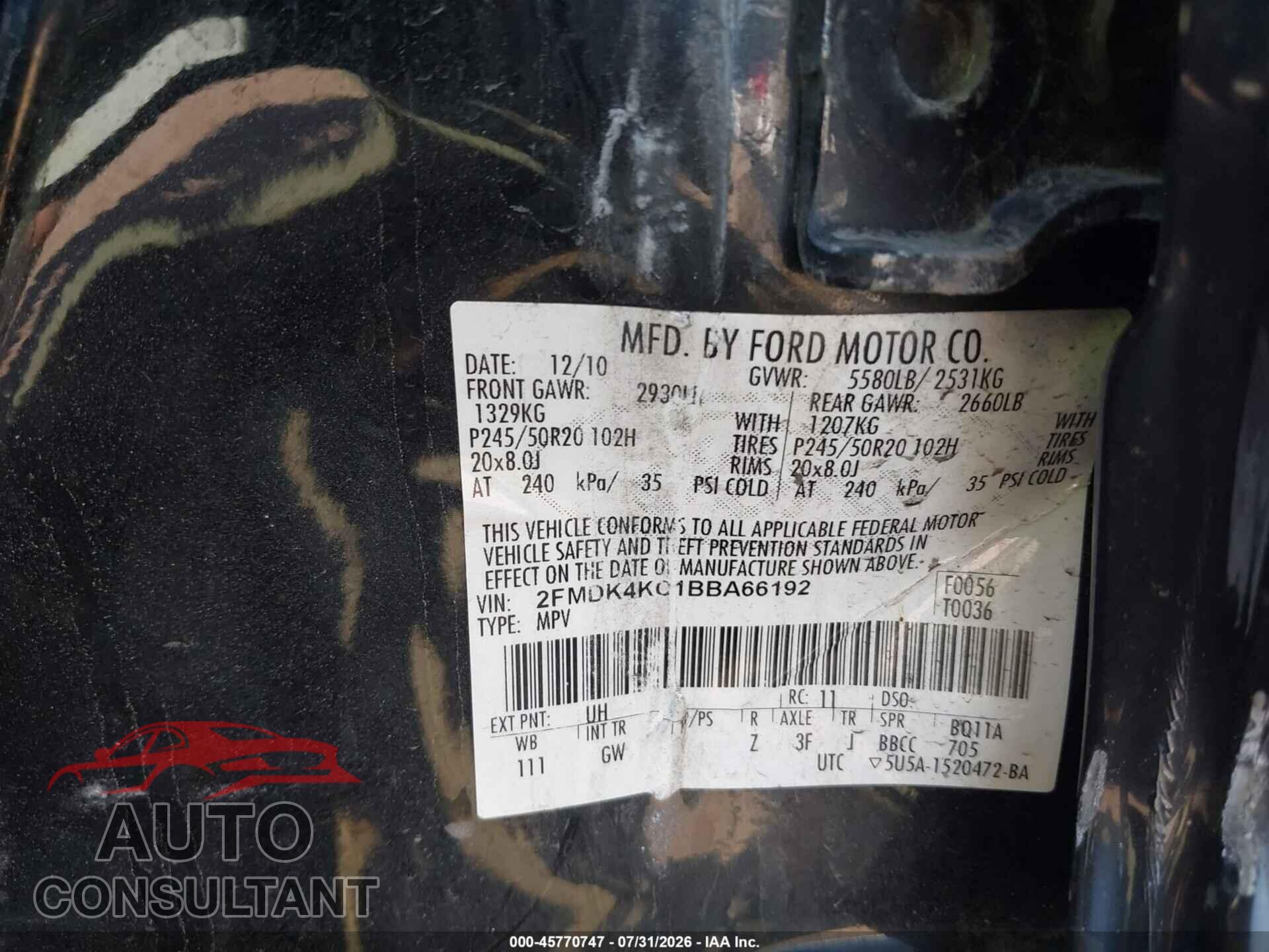 FORD EDGE 2011 - 2FMDK4KC1BBA66192