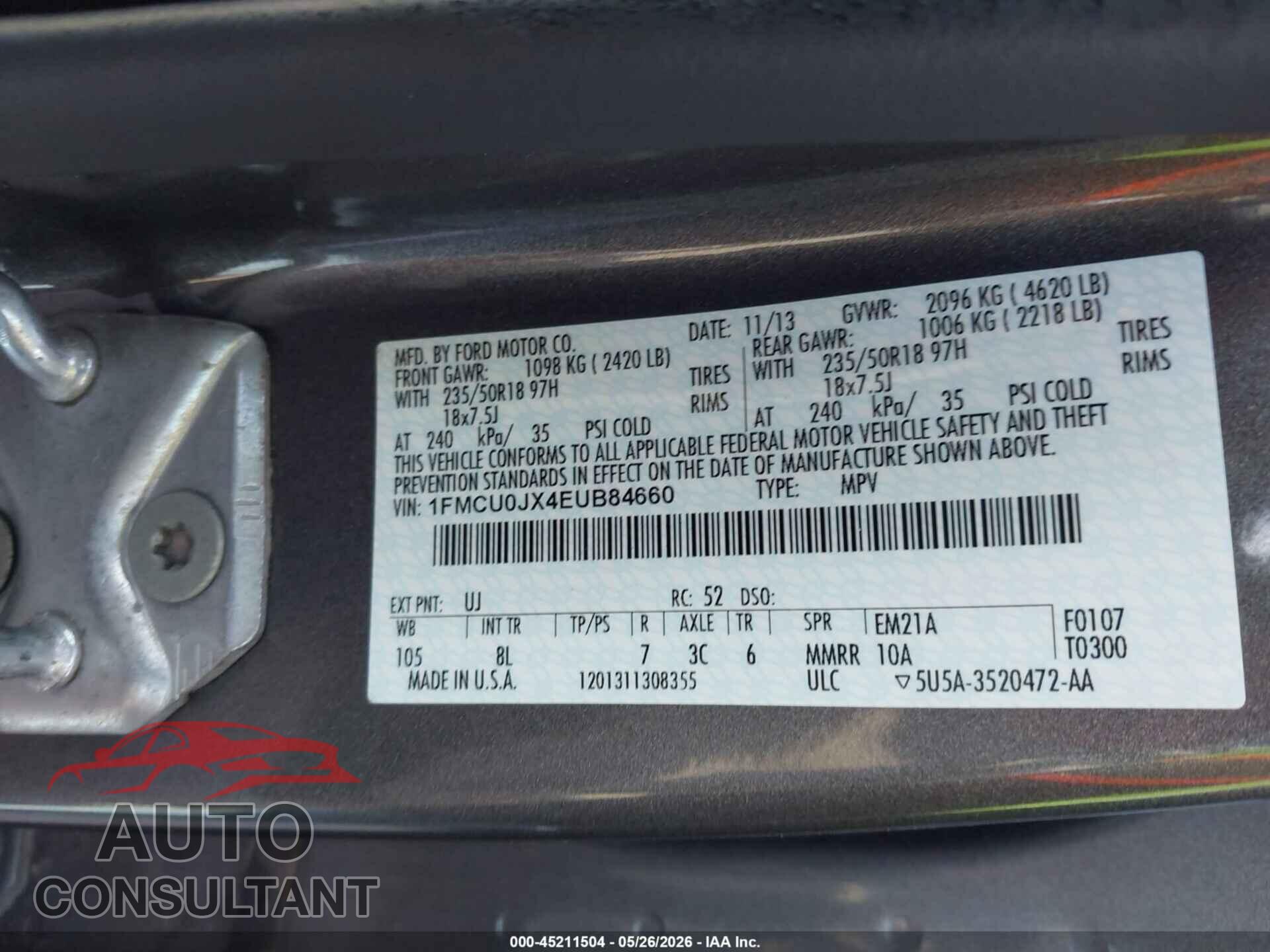 FORD ESCAPE 2014 - 1FMCU0JX4EUB84660