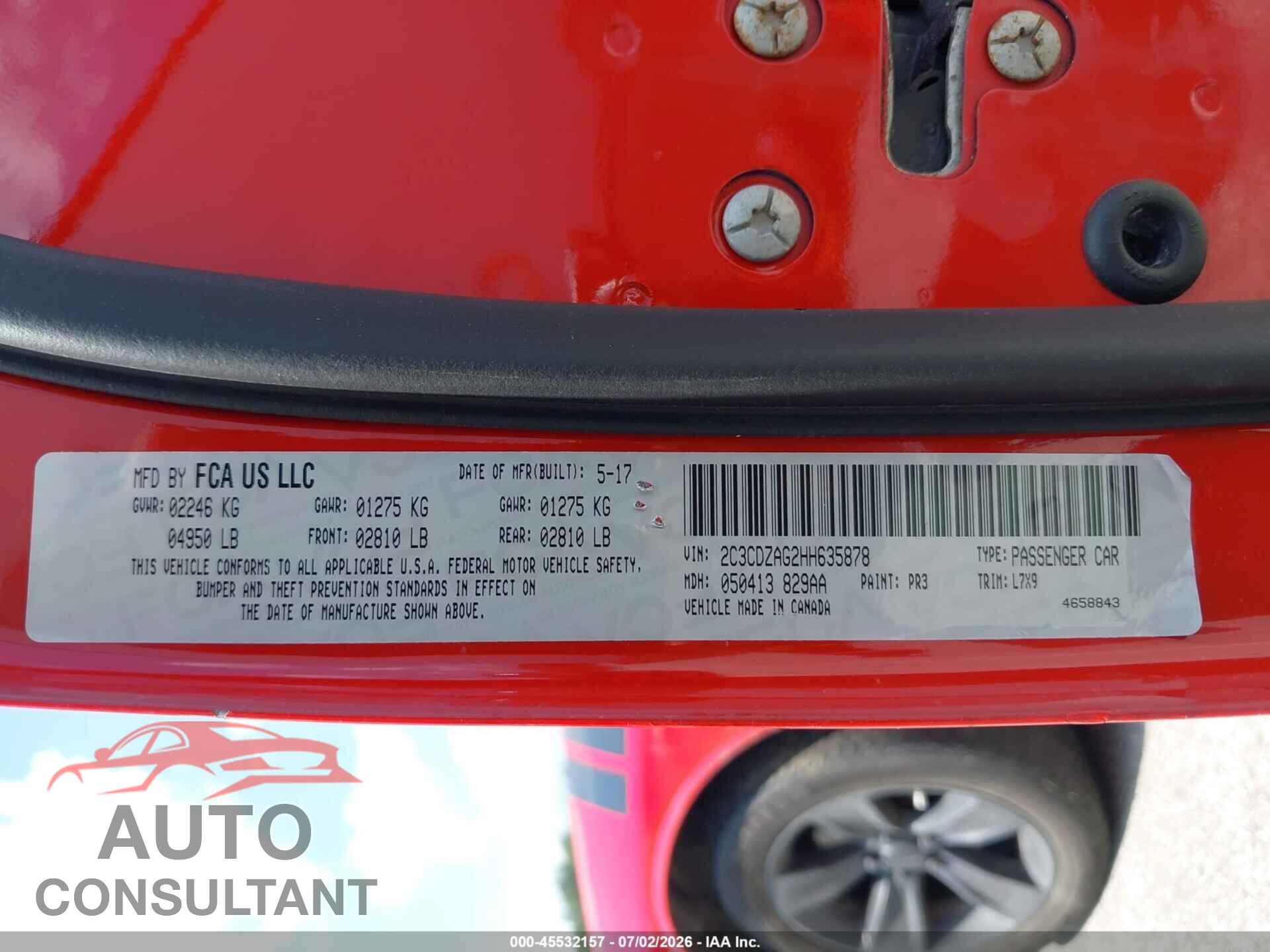 DODGE CHALLENGER 2017 - 2C3CDZAG2HH635878