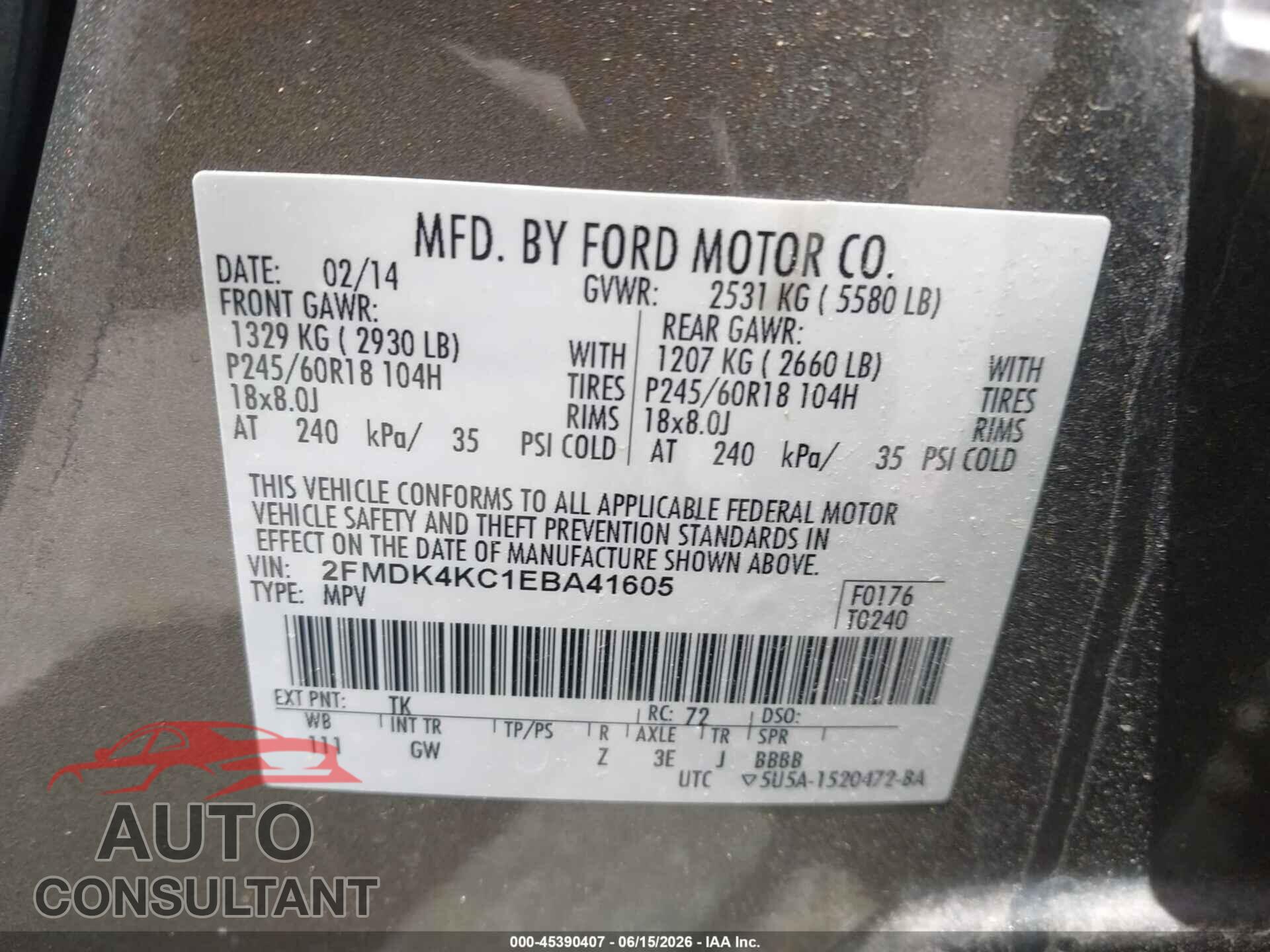FORD EDGE 2014 - 2FMDK4KC1EBA41605