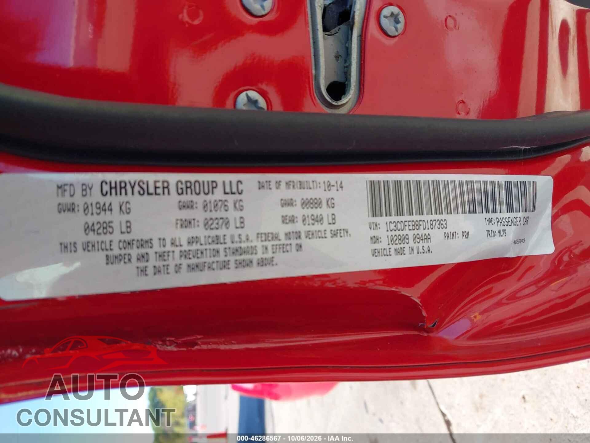 DODGE DART 2015 - 1C3CDFEB8FD187363
