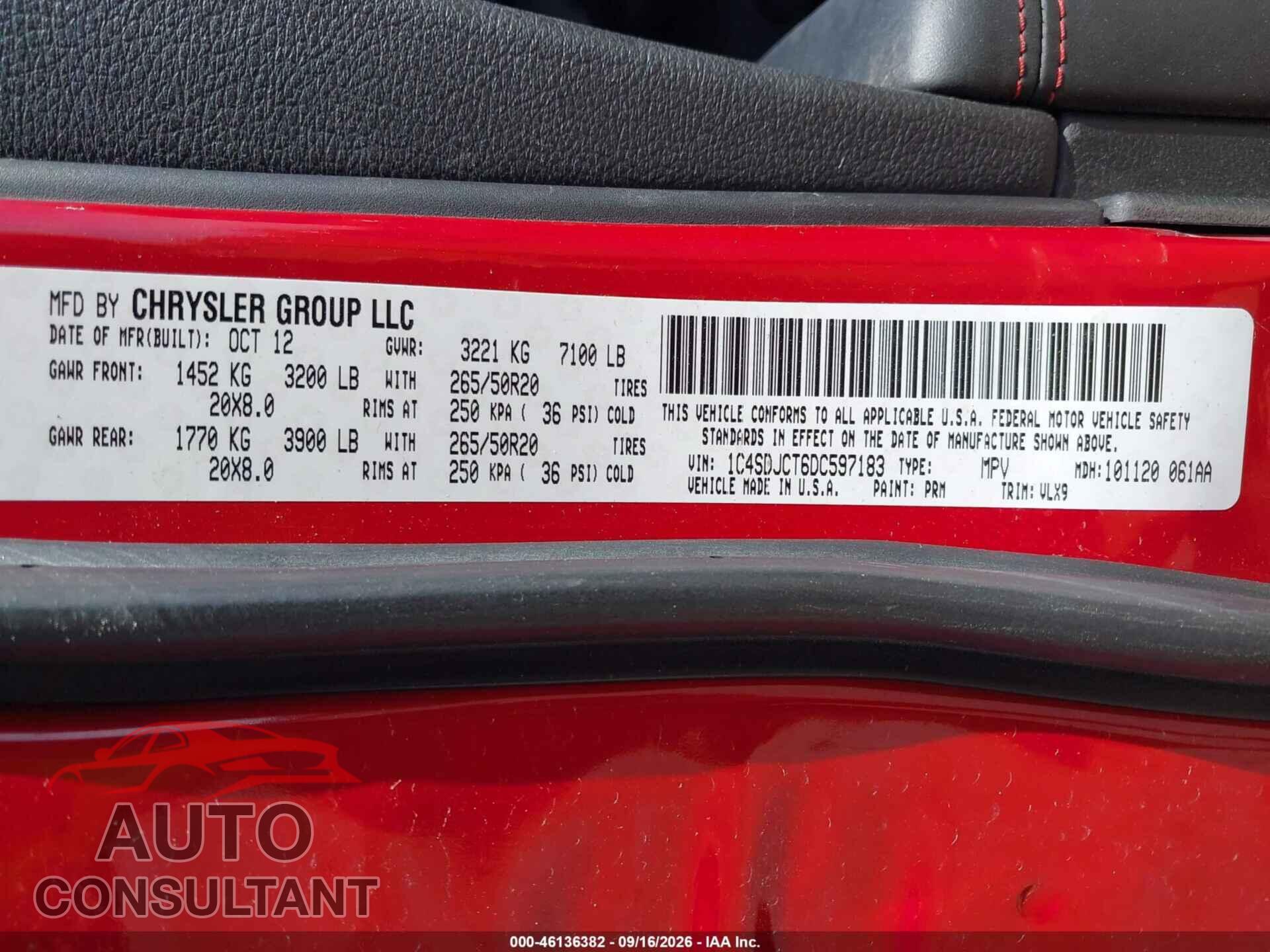 DODGE DURANGO 2013 - 1C4SDJCT6DC597183