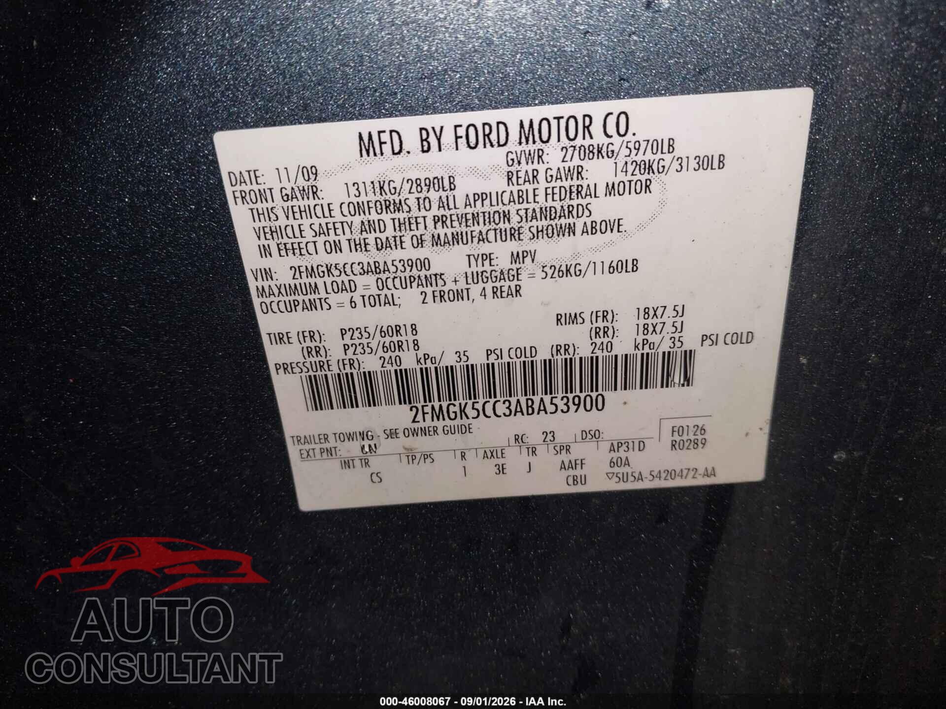 FORD FLEX 2010 - 2FMGK5CC3ABA53900