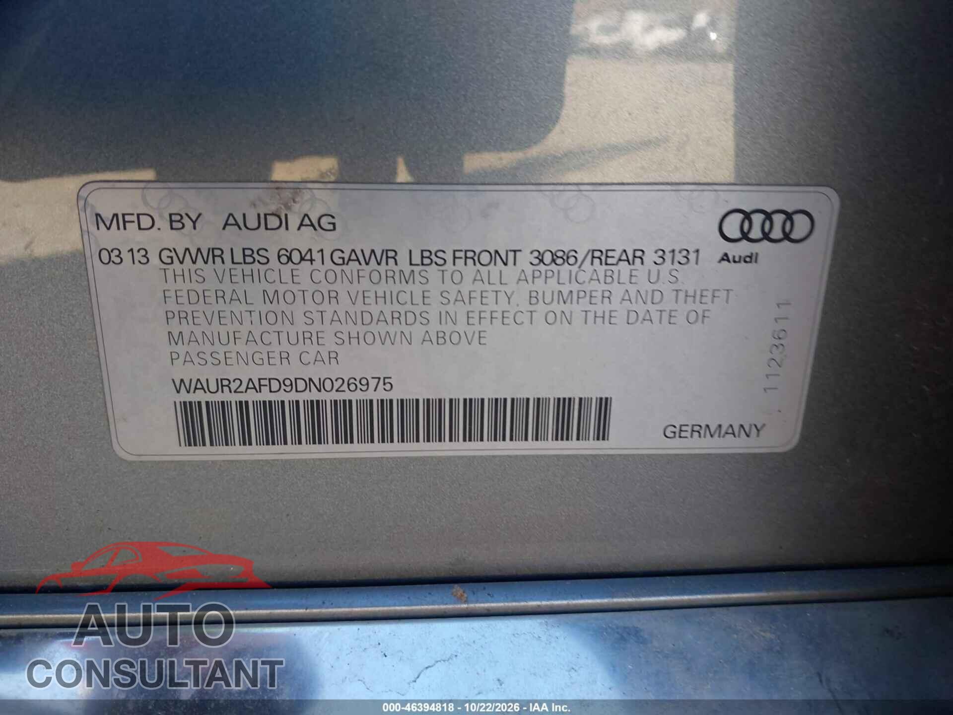 AUDI A8 L 2013 - WAUR2AFD9DN026975