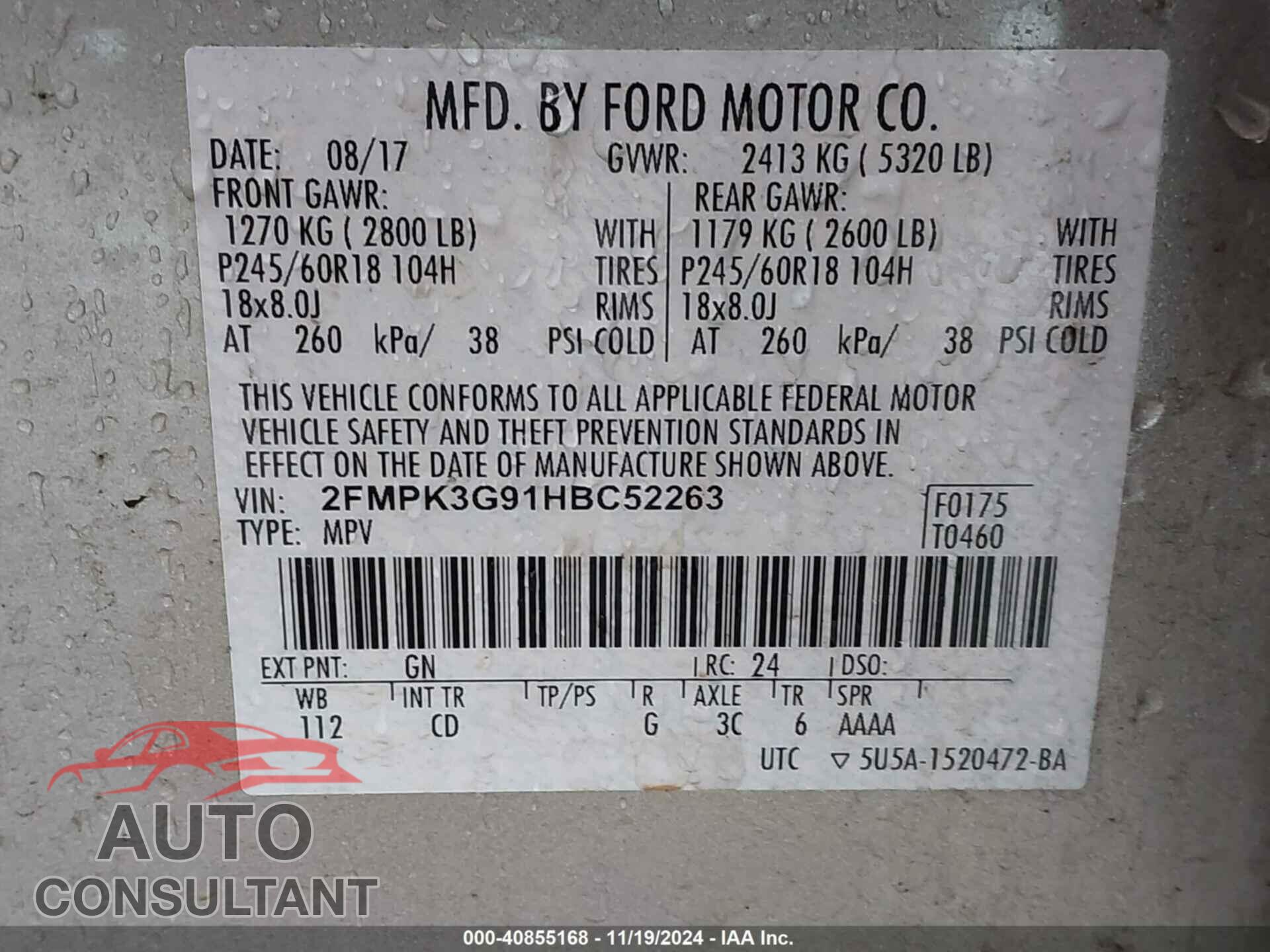FORD EDGE 2017 - 2FMPK3G91HBC52263