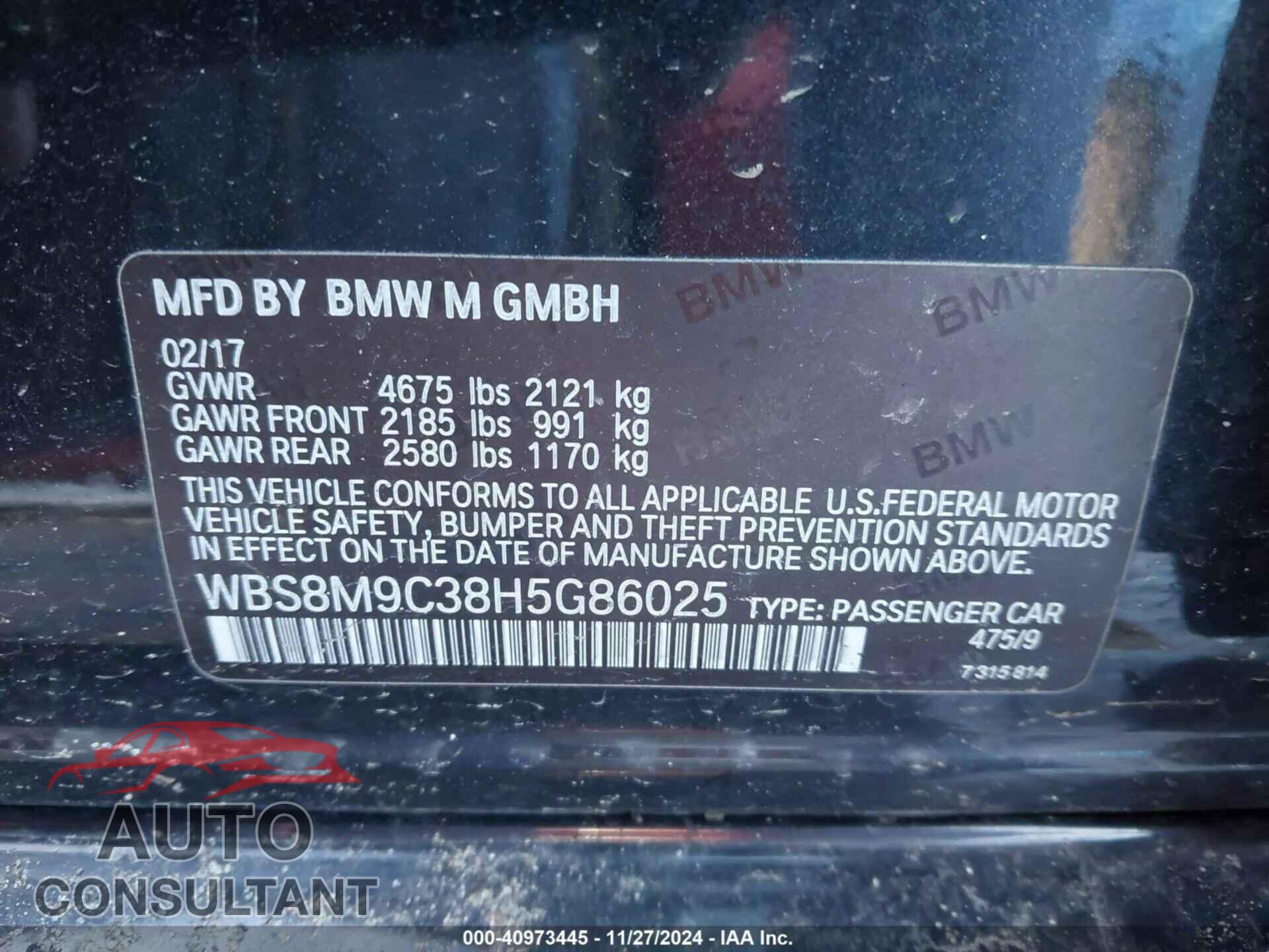 BMW M3 2017 - WBS8M9C38H5G86025