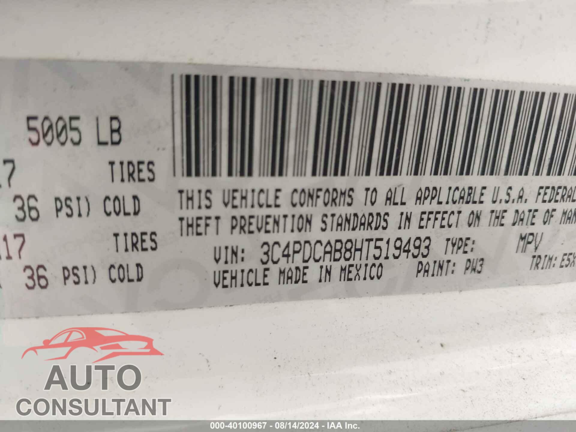 DODGE JOURNEY 2017 - 3C4PDCAB8HT519493