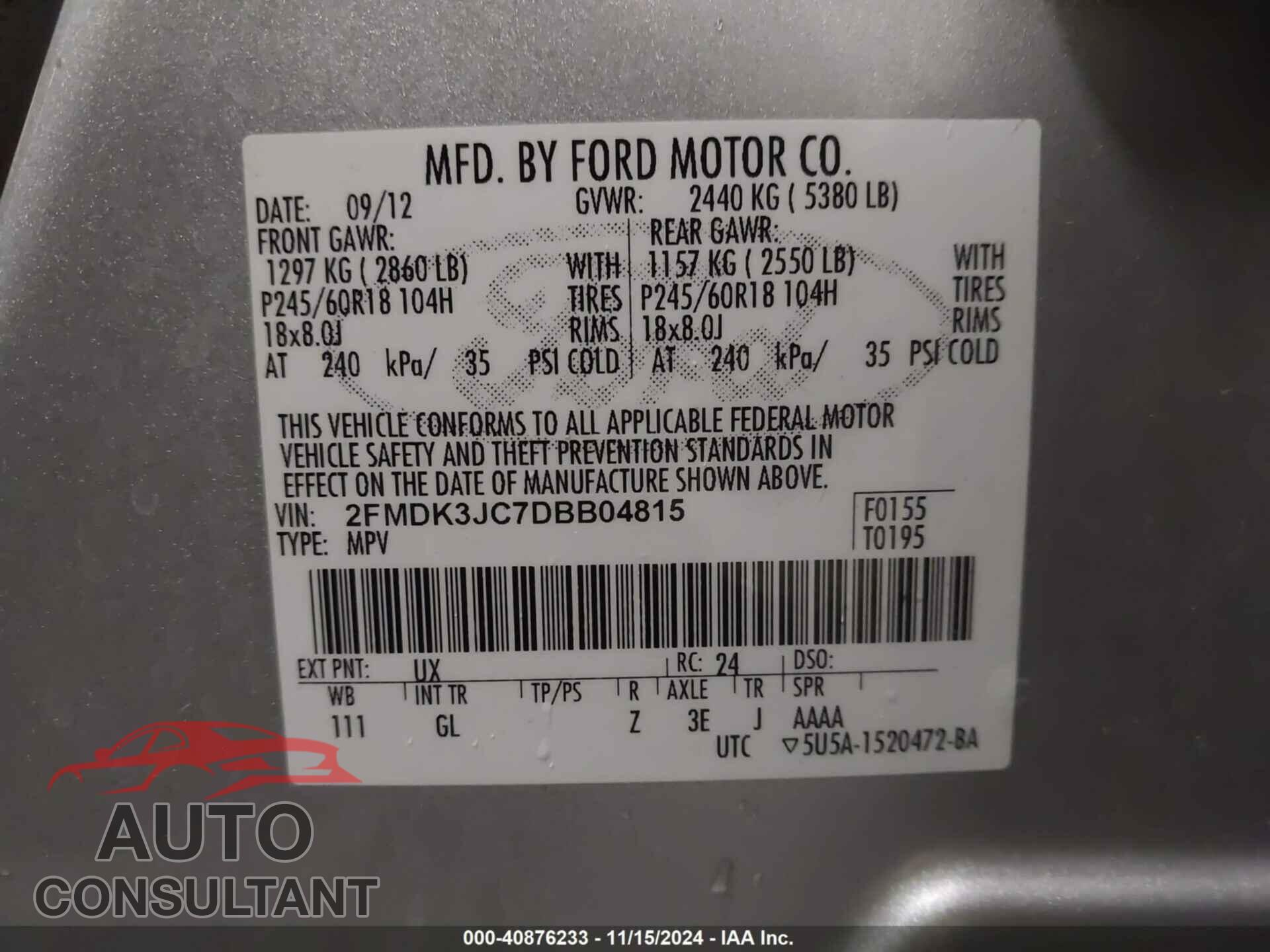 FORD EDGE 2013 - 2FMDK3JC7DBB04815