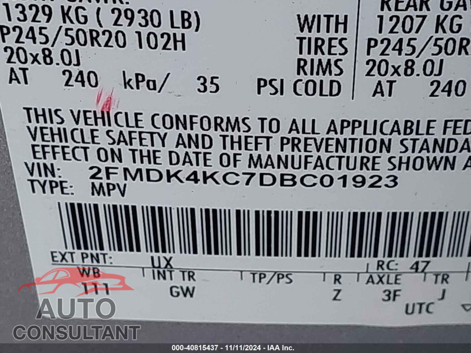 FORD EDGE 2013 - 2FMDK4KC7DBC01923