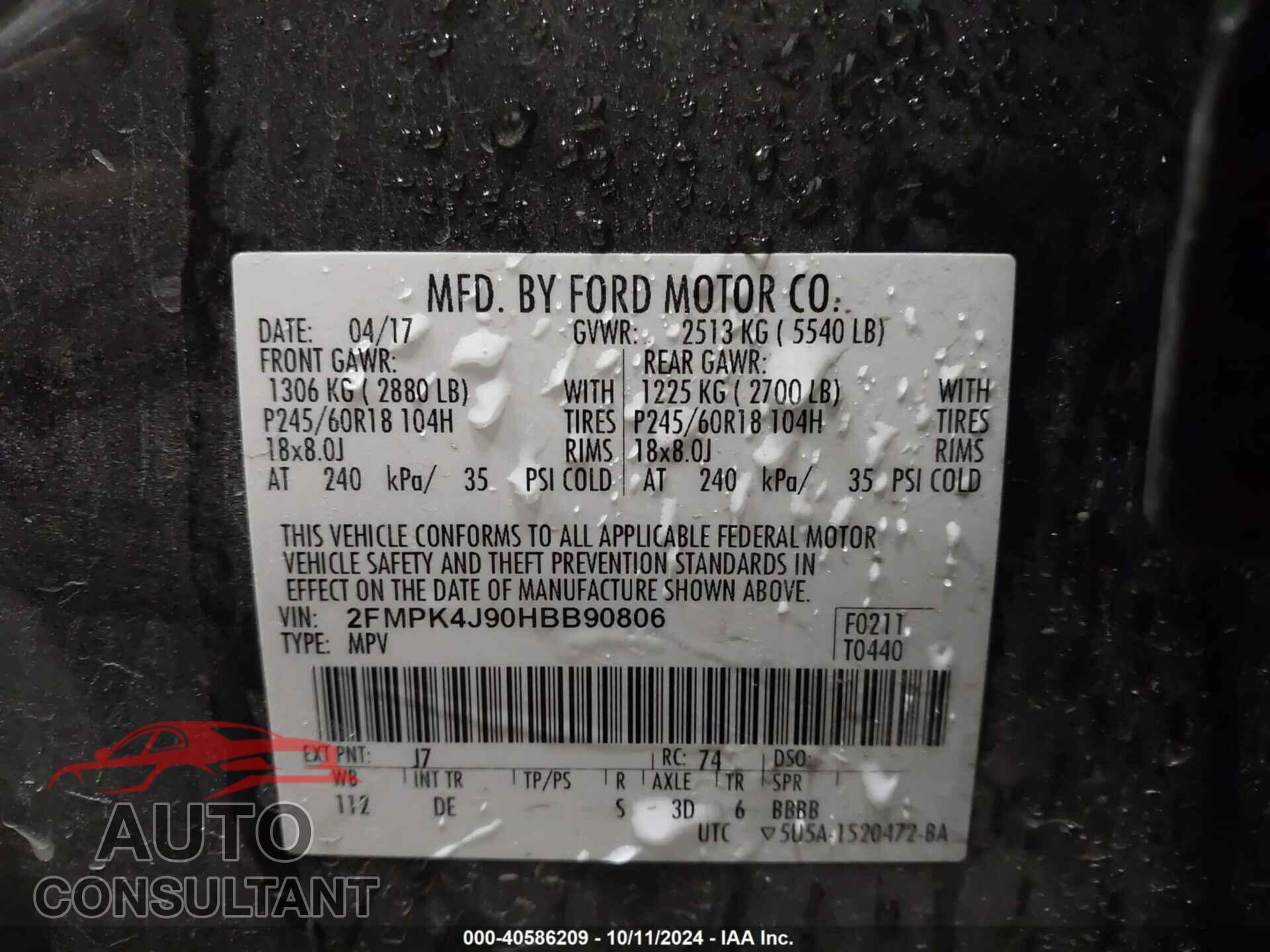FORD EDGE 2017 - 2FMPK4J90HBB90806