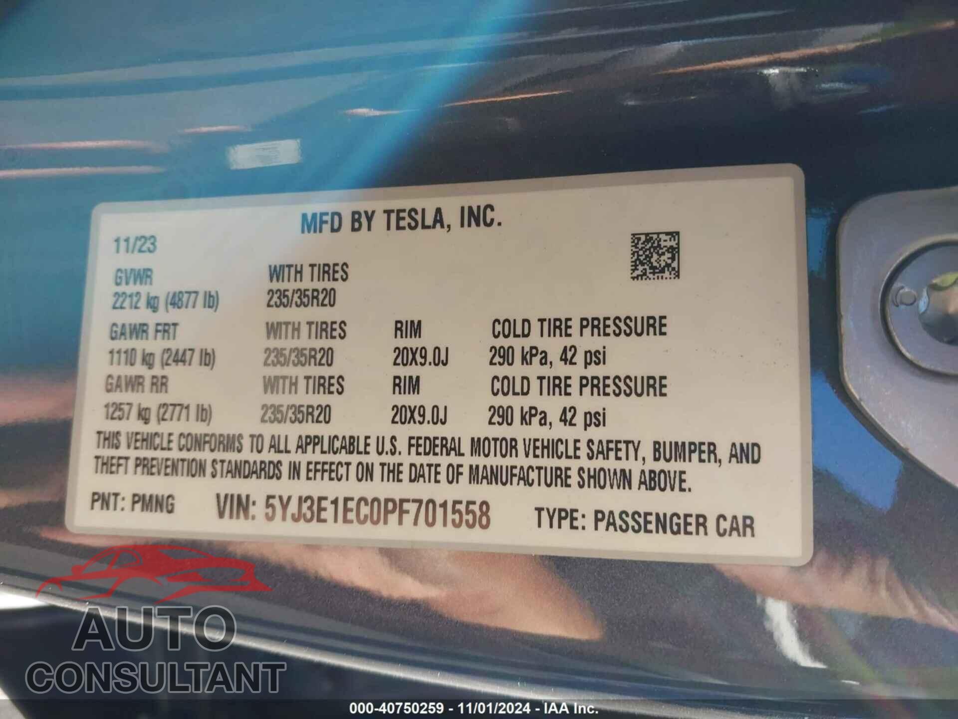 TESLA MODEL 3 2023 - 5YJ3E1EC0PF701558