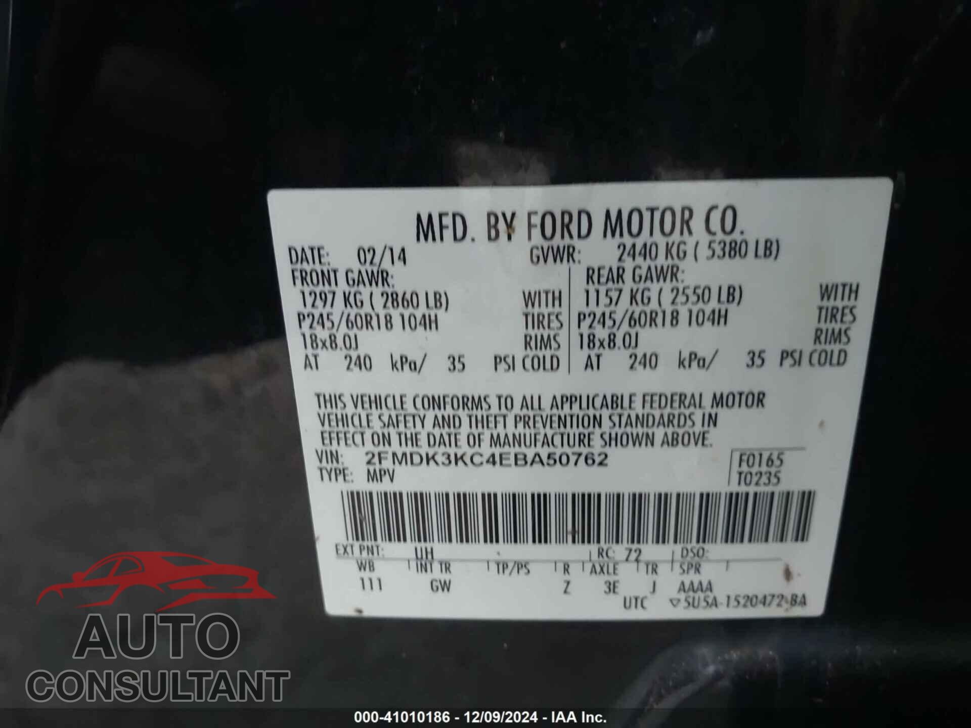 FORD EDGE 2014 - 2FMDK3KC4EBA50762