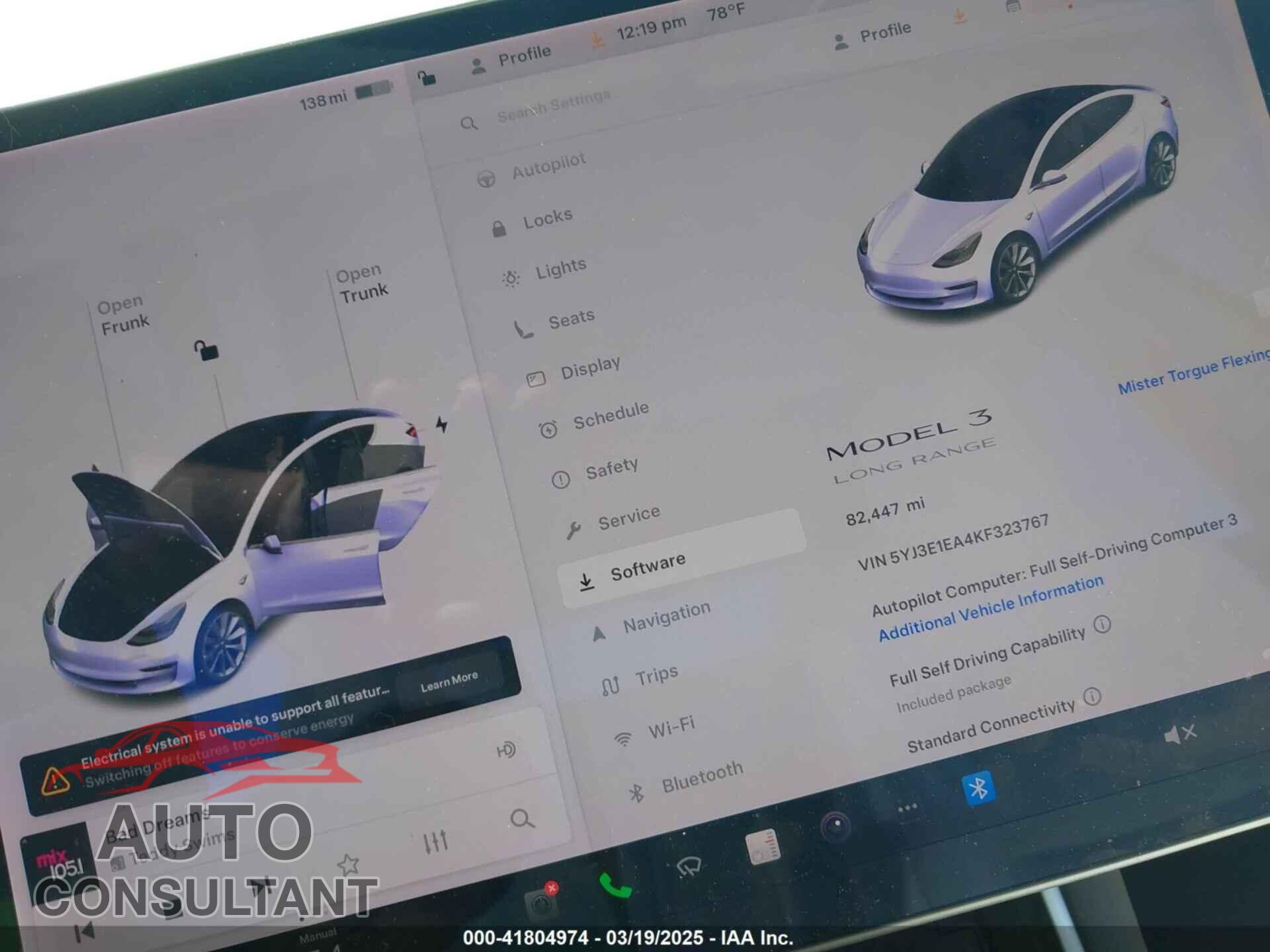 TESLA MODEL 3 2019 - 5YJ3E1EA4KF323767