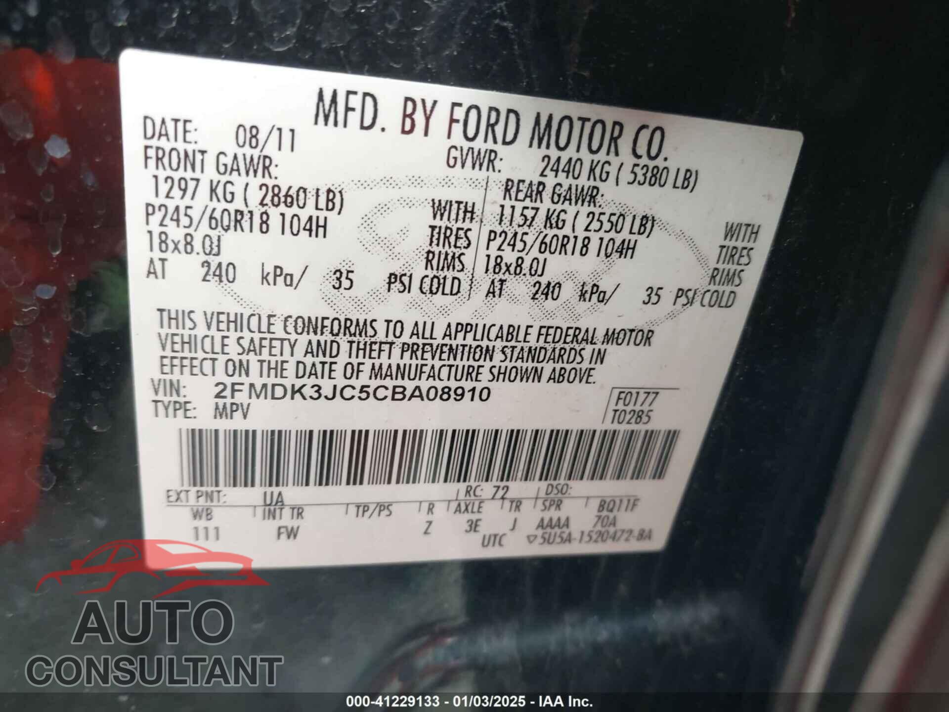 FORD EDGE 2012 - 2FMDK3JC5CBA08910
