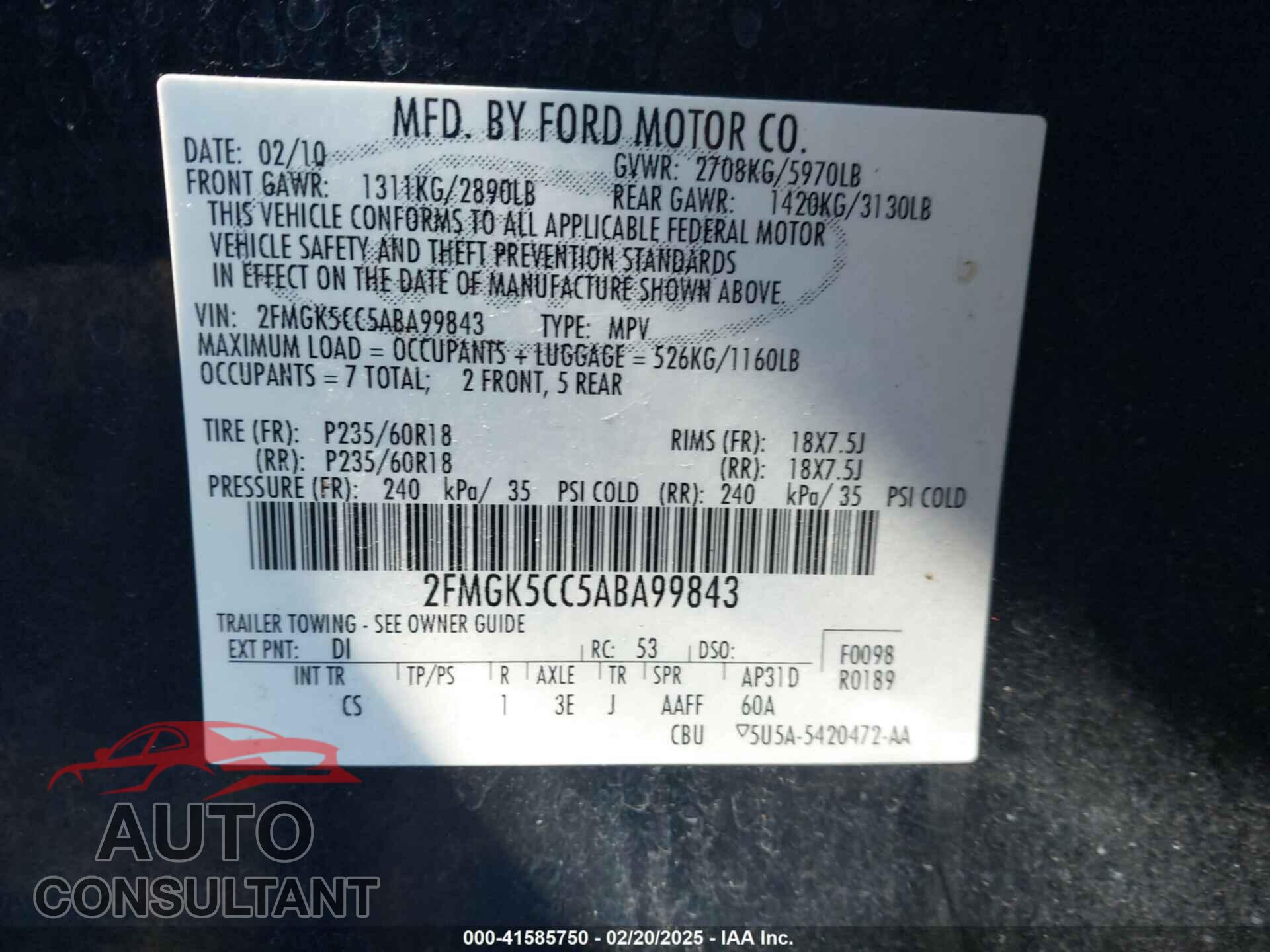 FORD FLEX 2010 - 2FMGK5CC5ABA99843