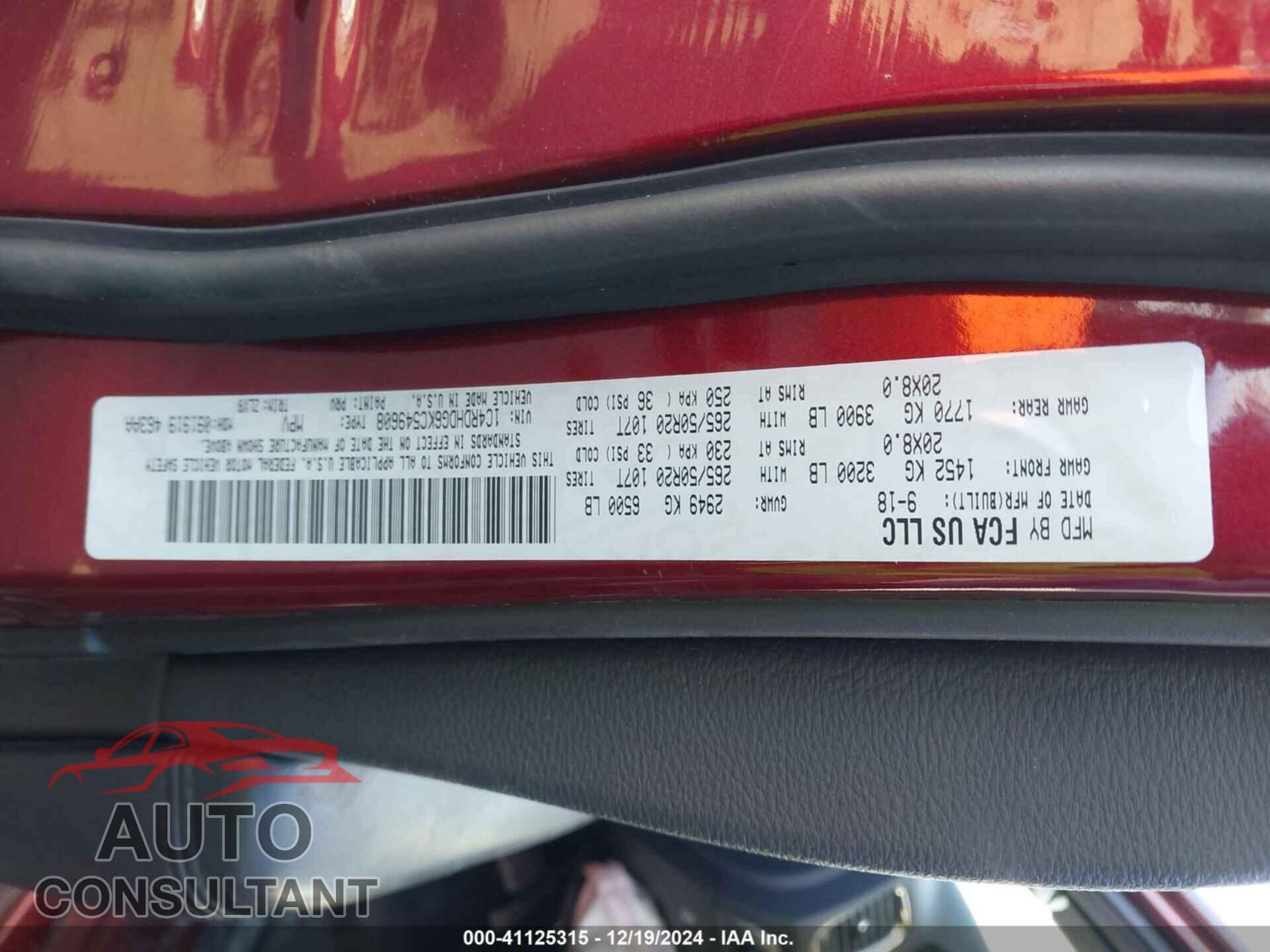DODGE DURANGO 2019 - 1C4RDHDG6KC549608