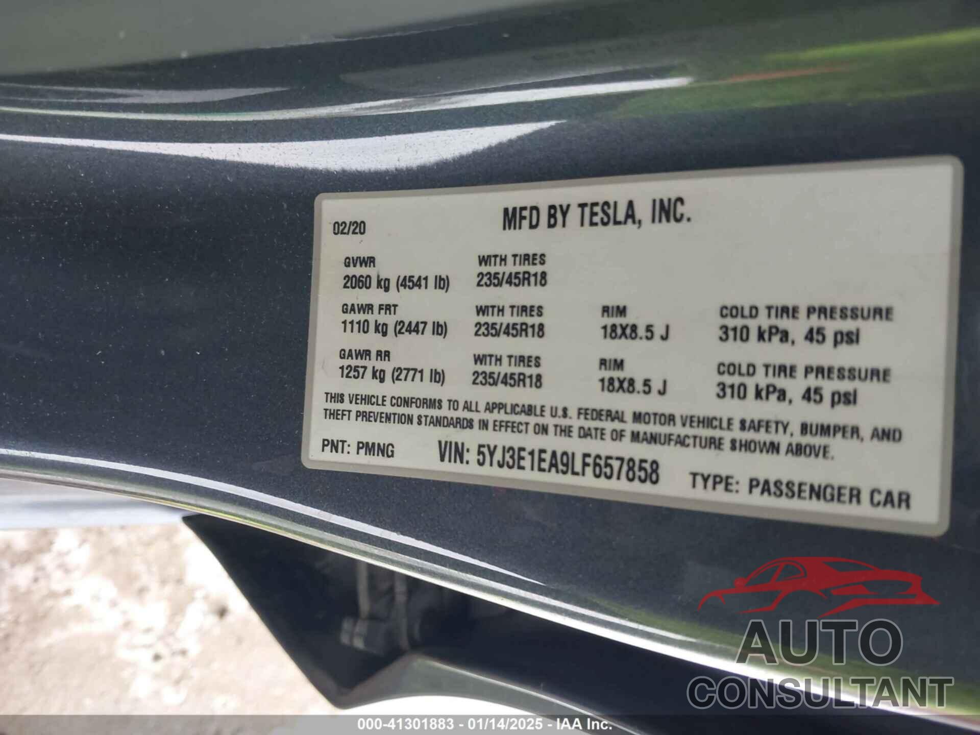 TESLA MODEL 3 2020 - 5YJ3E1EA9LF657858