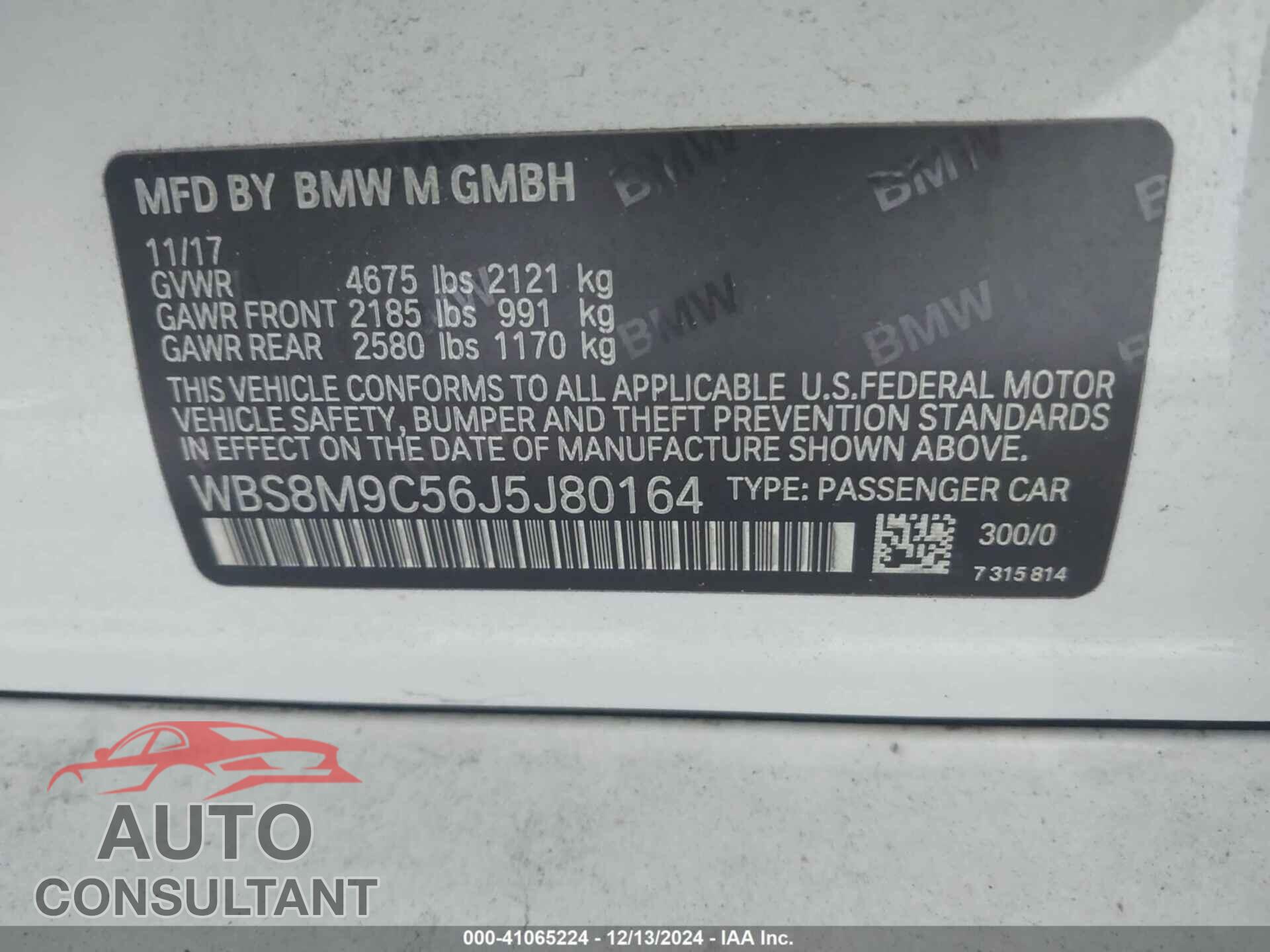 BMW M3 2018 - WBS8M9C56J5J80164