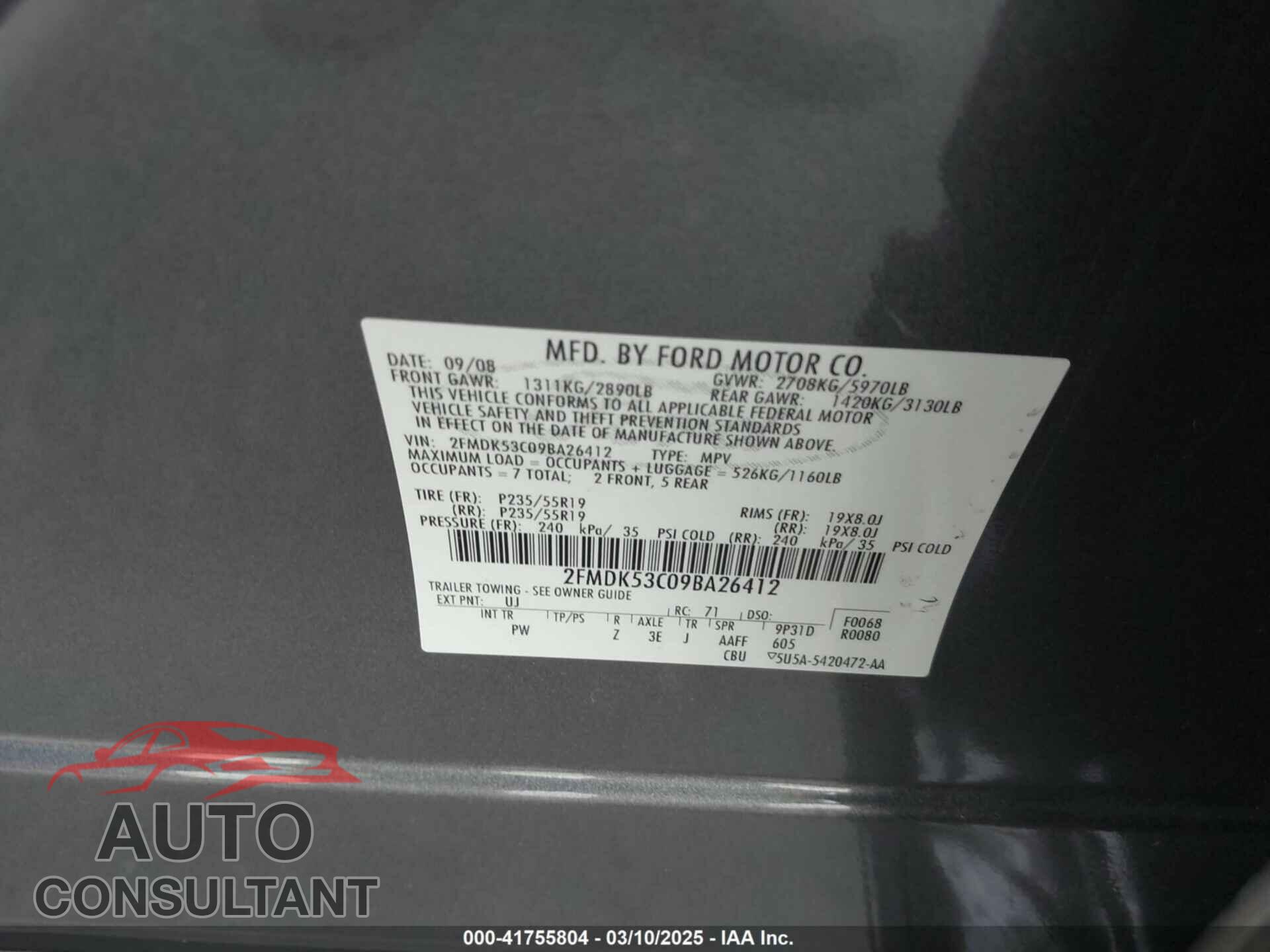 FORD FLEX 2009 - 2FMDK53C09BA26412