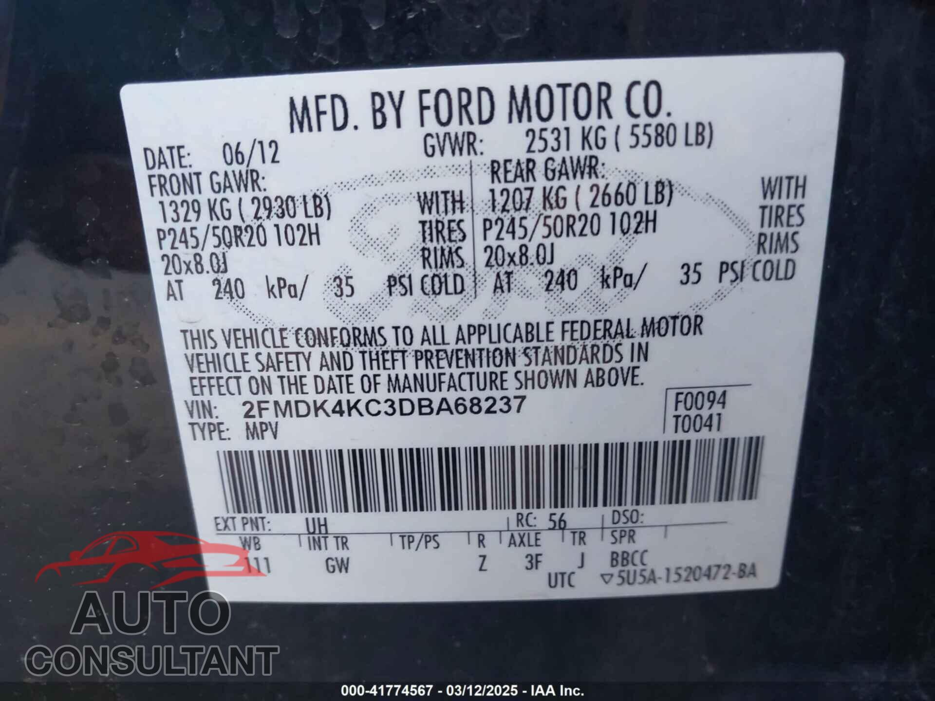 FORD EDGE 2013 - 2FMDK4KC3DBA68237