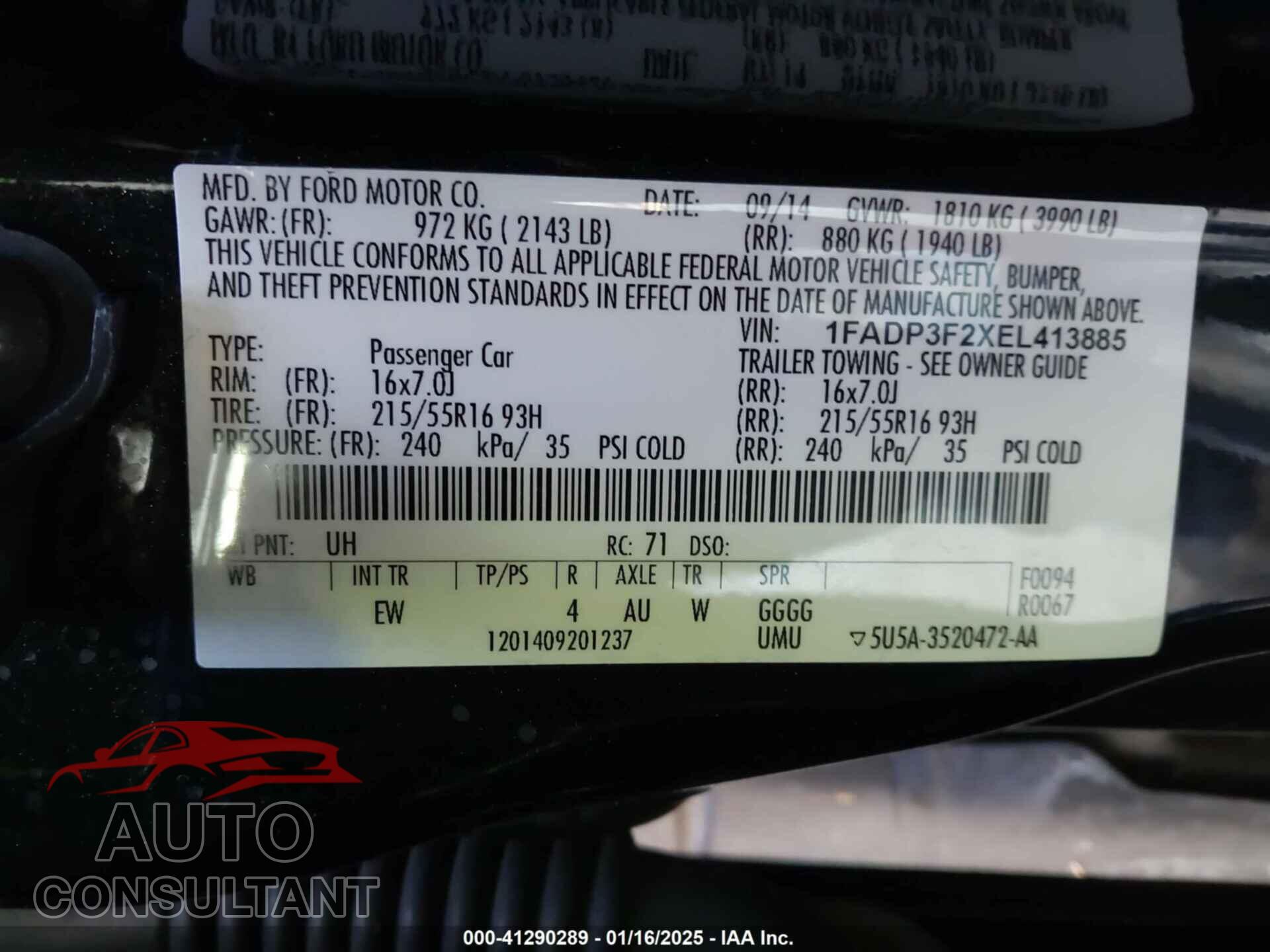 FORD FOCUS 2014 - 1FADP3F2XEL413885