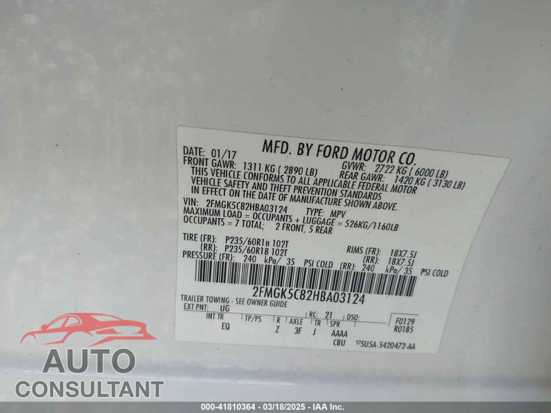 FORD FLEX 2017 - 2FMGK5C82HBA03124