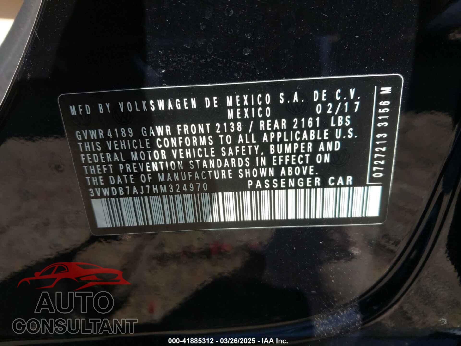 VOLKSWAGEN JETTA 2017 - 3VWDB7AJ7HM324970