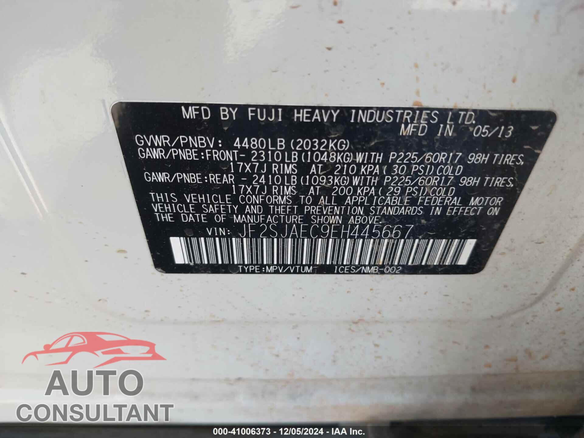 SUBARU FORESTER 2014 - JF2SJAEC9EH445667