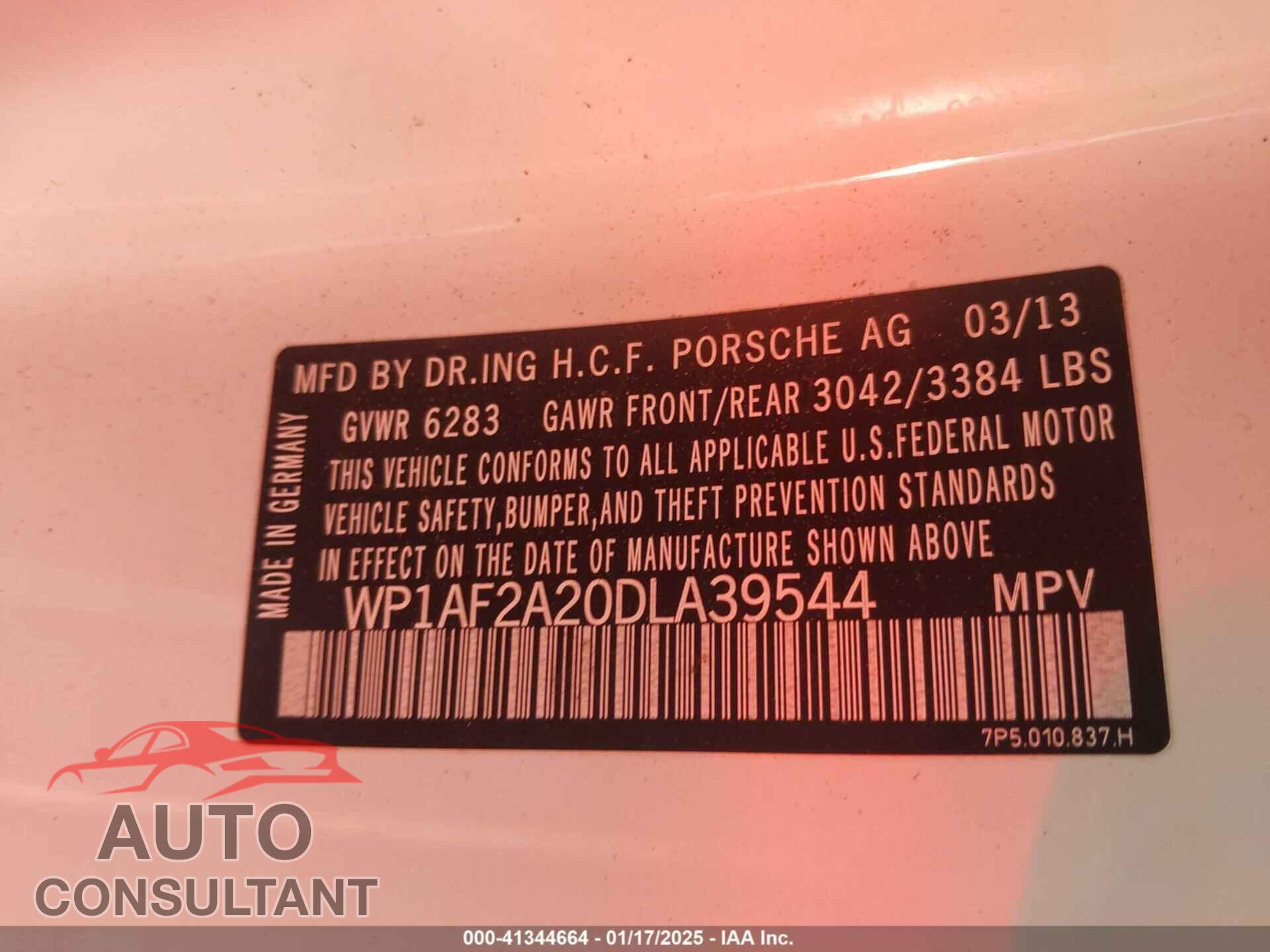 PORSCHE CAYENNE 2013 - WP1AF2A20DLA39544