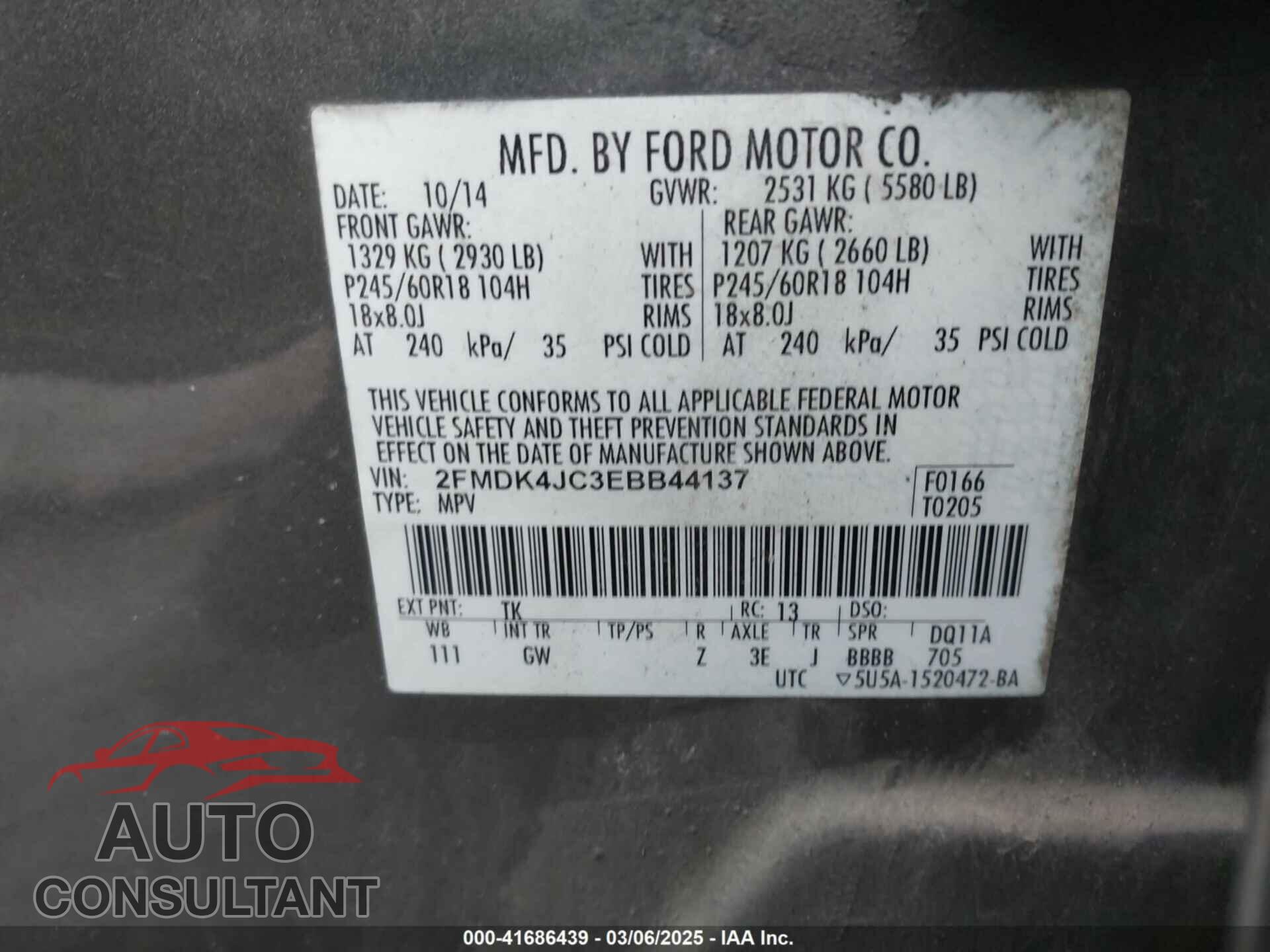 FORD EDGE 2014 - 2FMDK4JC3EBB44137