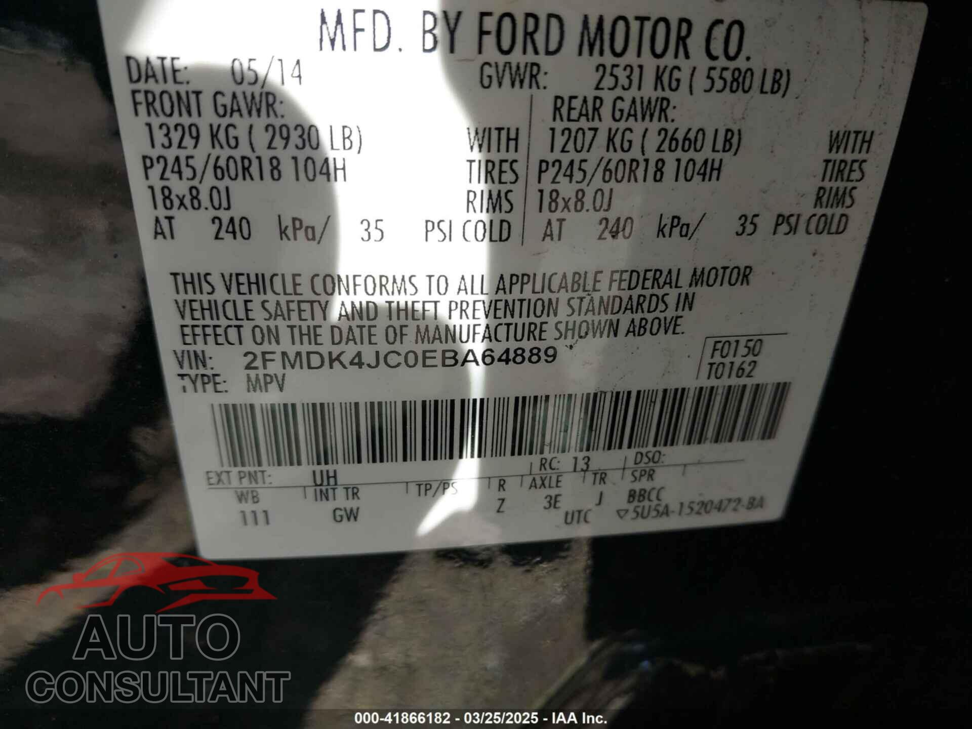 FORD EDGE 2014 - 2FMDK4JC0EBA64889