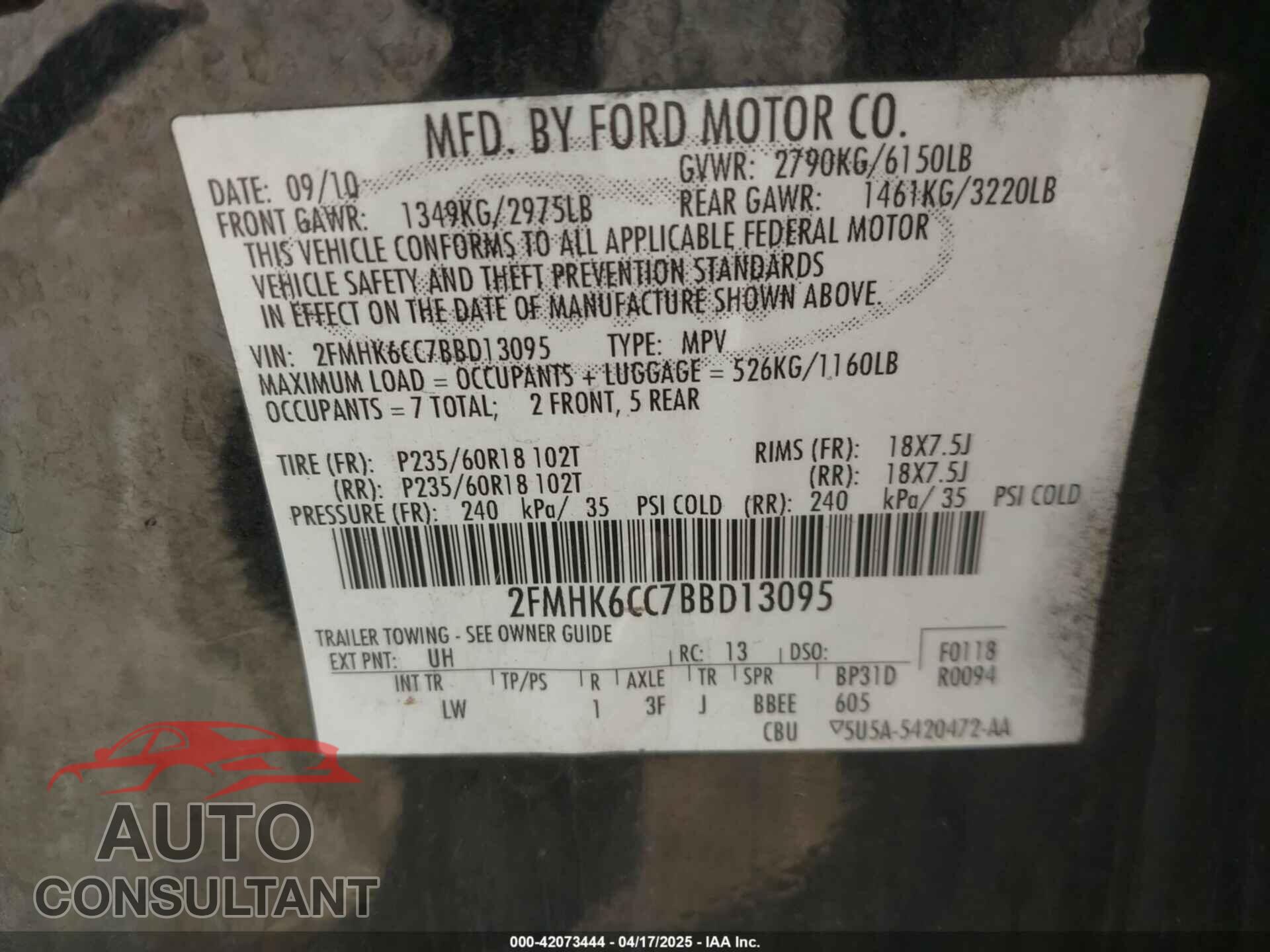 FORD FLEX 2011 - 2FMHK6CC7BBD13095