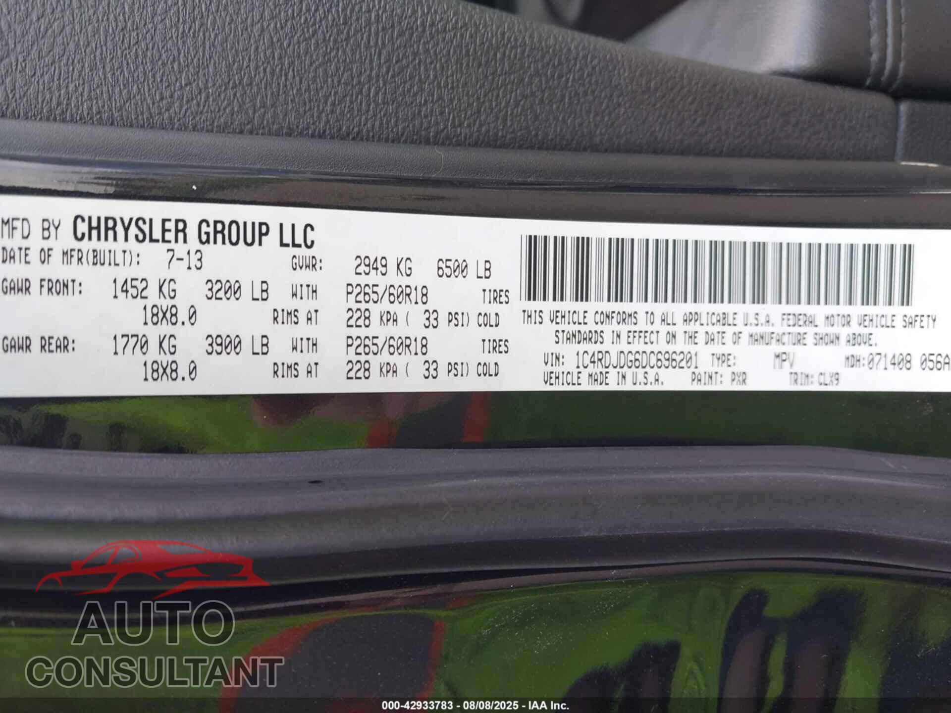 DODGE DURANGO 2013 - 1C4RDJDG6DC696201