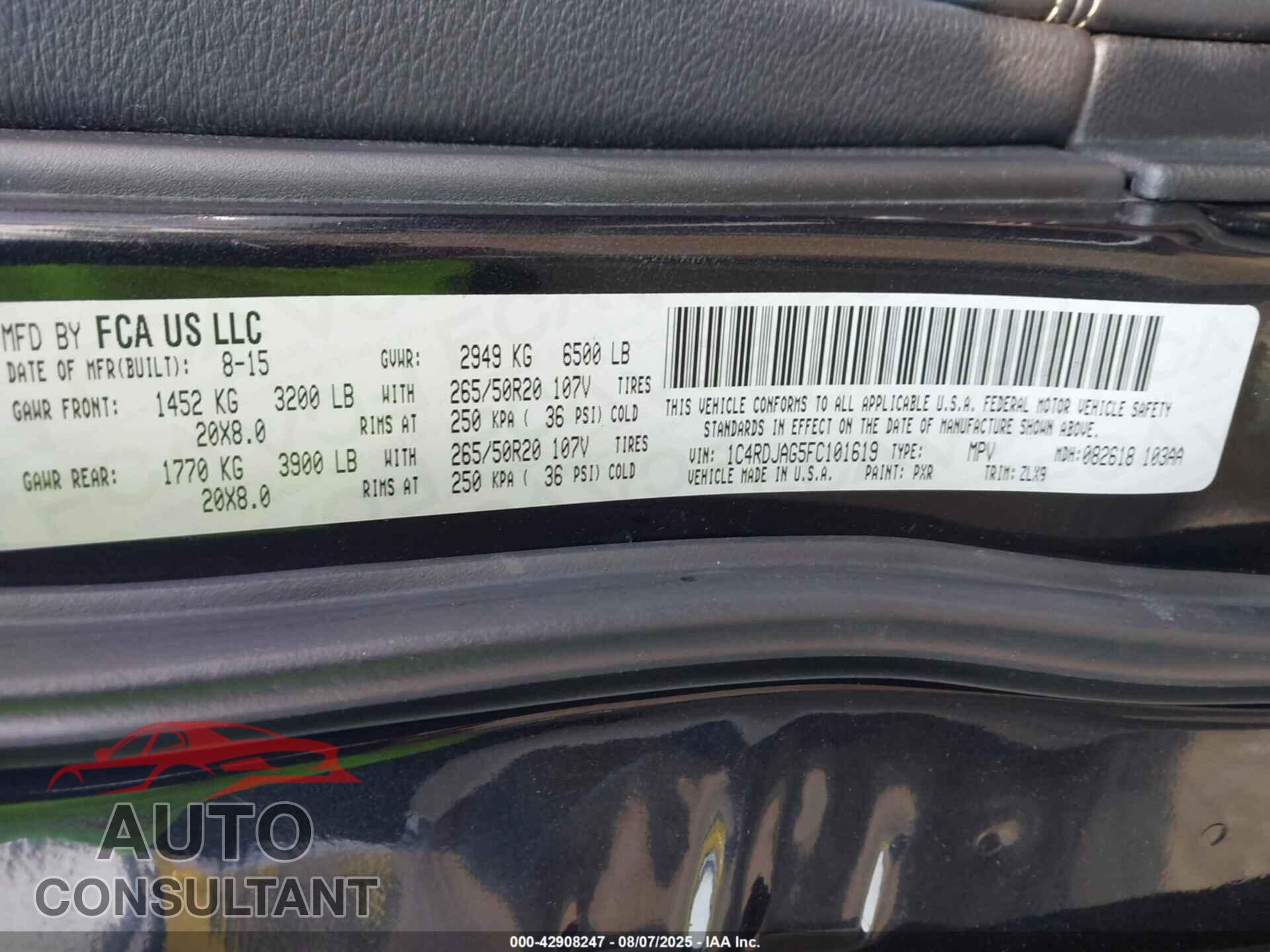 DODGE DURANGO 2015 - 1C4RDJAG5FC101619