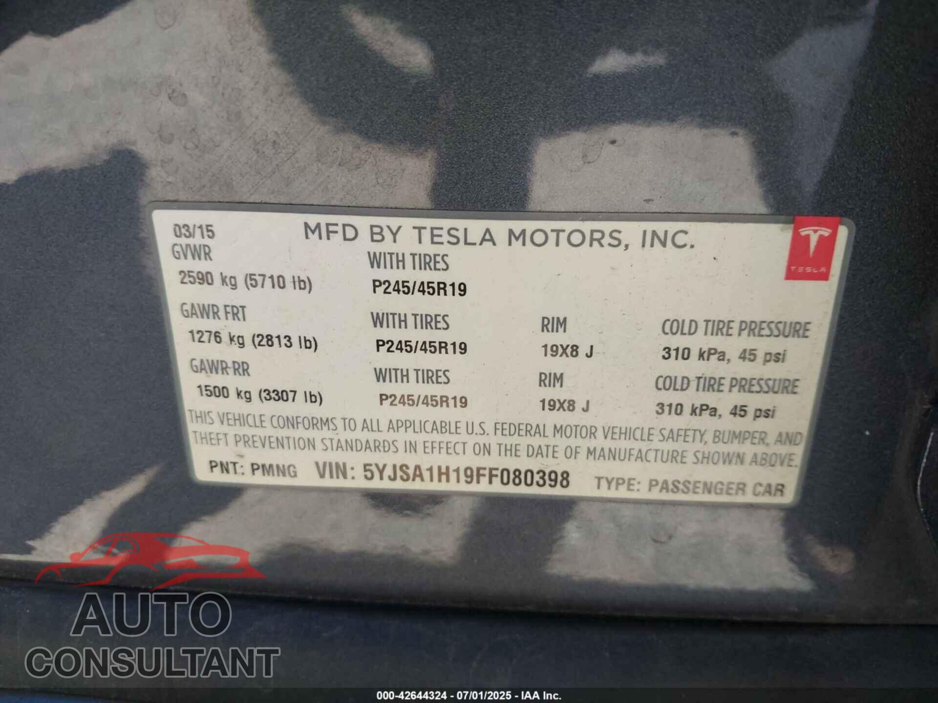 TESLA MODEL S 2015 - 5YJSA1H19FF080398