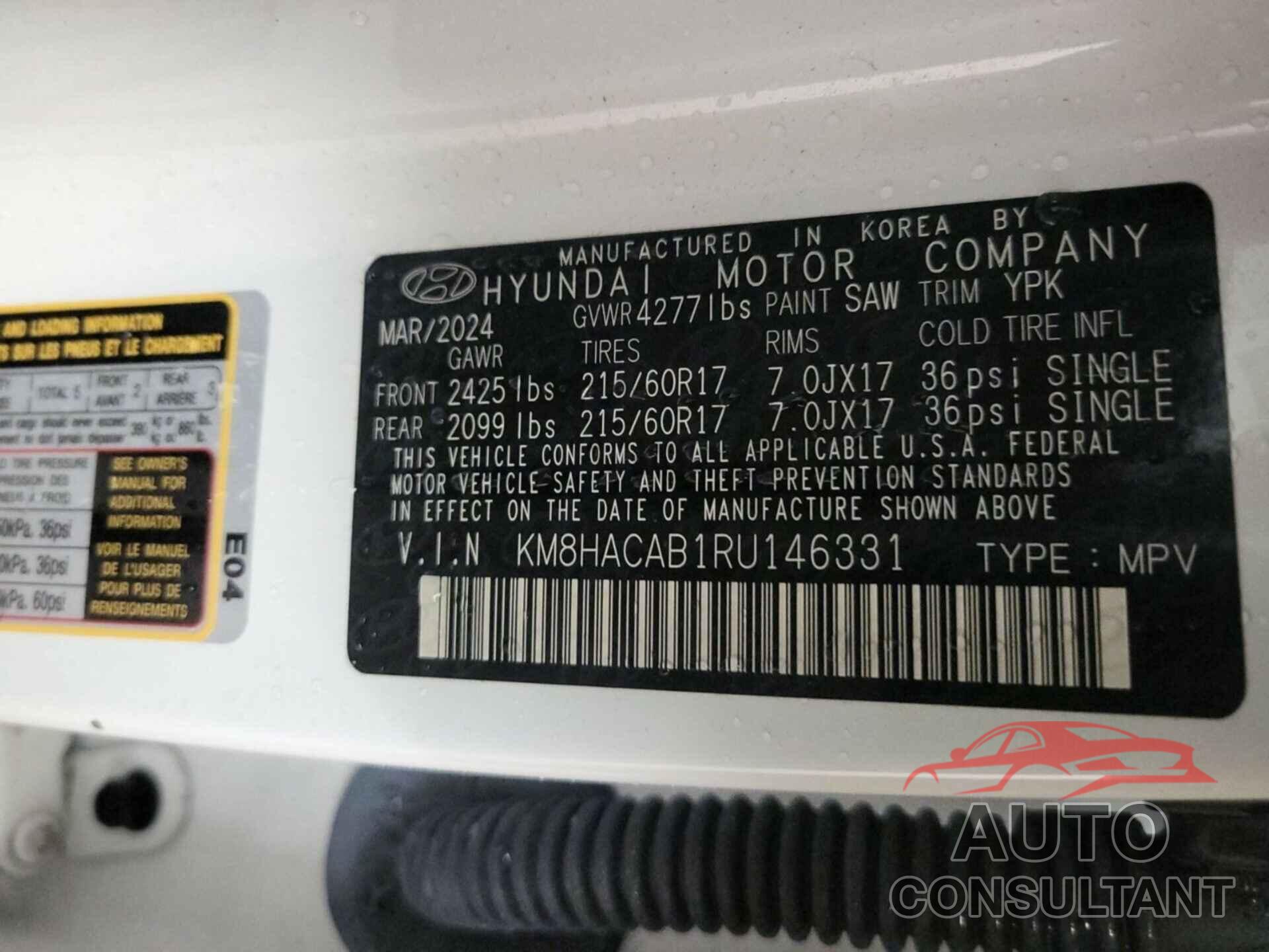 HYUNDAI KONA 2024 - KM8HACAB1RU146331