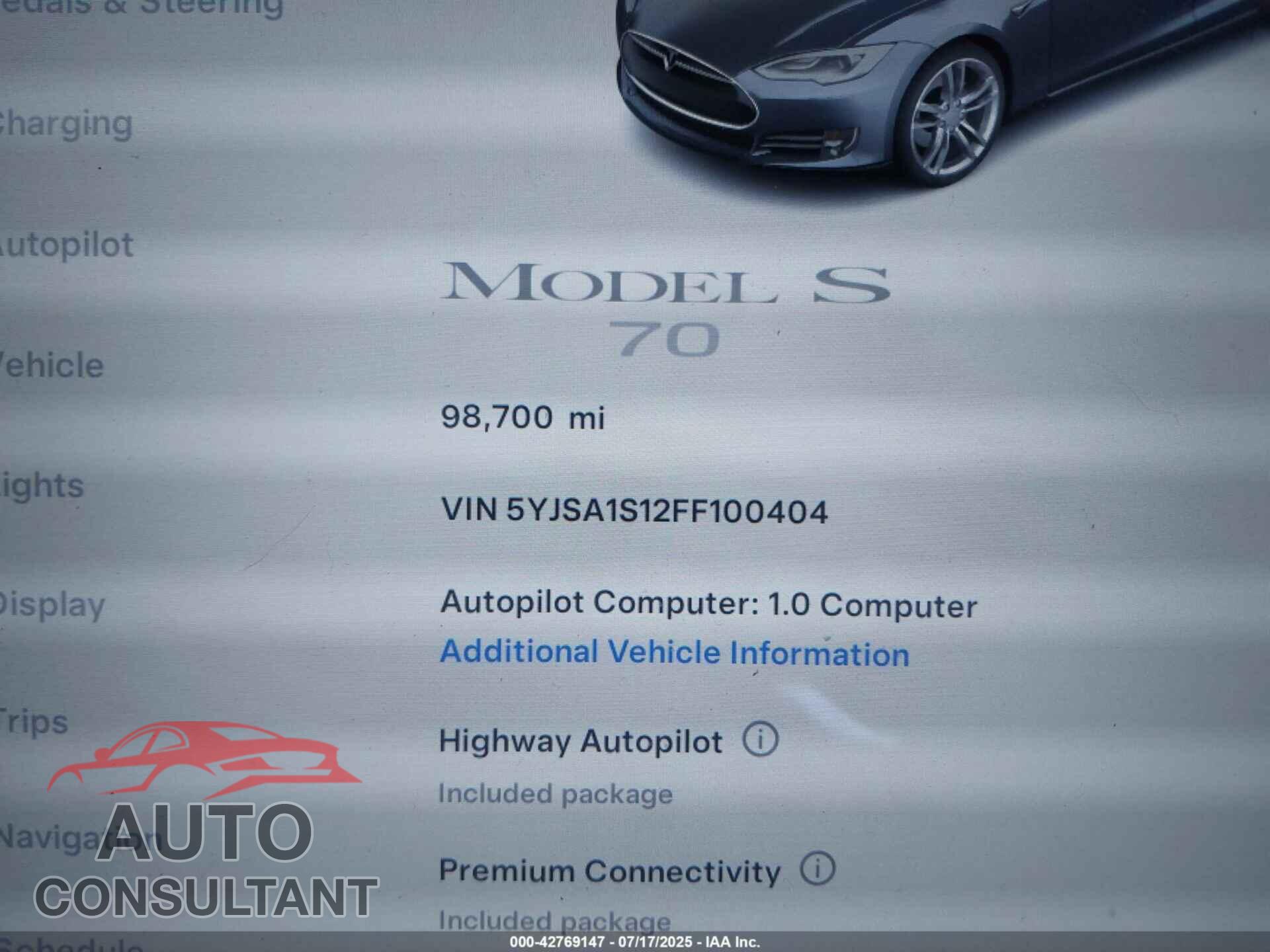 TESLA MODEL S 2015 - 5YJSA1S12FF100404